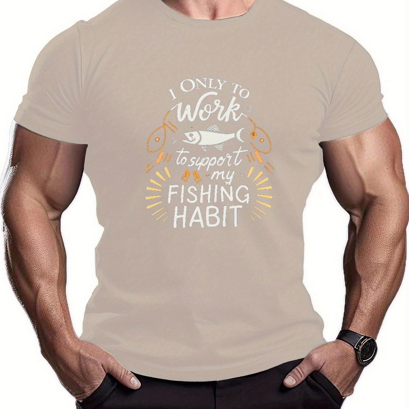 Work Support Fishing Habit Letters Print Men's Casual Daily - Temu