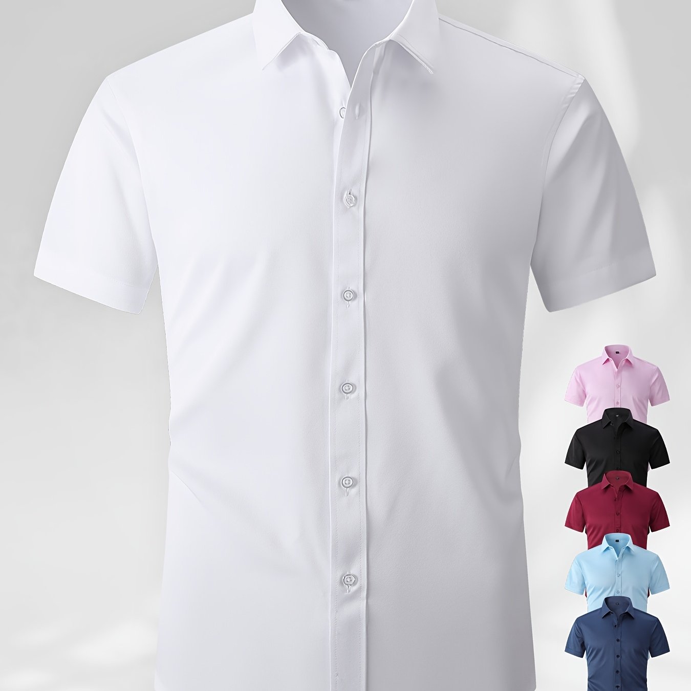 Image of Men's Shirt Solid Color Comfortable Business Fashion Casual Moisture-wicking Breathable Versatile Shirt Men