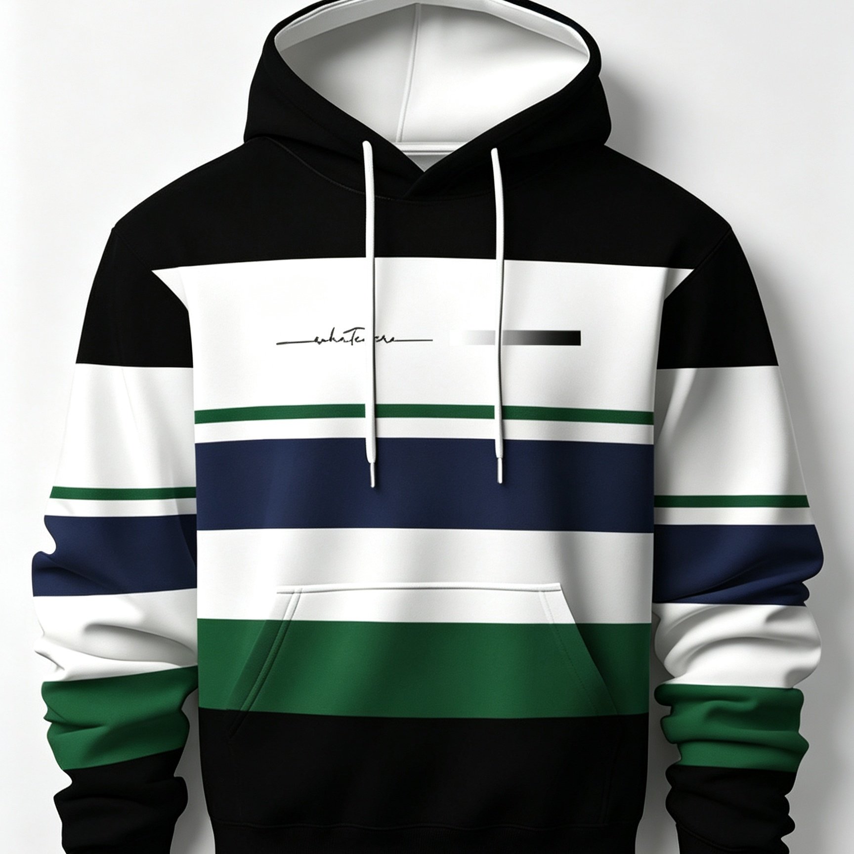 TEMU Men's Casual Fashion Hoodie With Trendy Print And Striped Design, Versatile For Stylish Daily Commuting, Suitable As A Gift