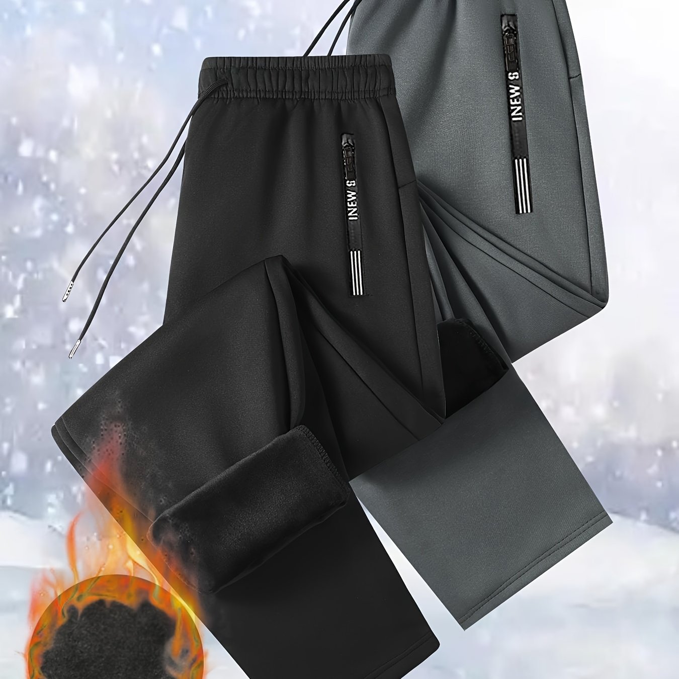 1pc Men's Winter Pants - Warm Casual Trousers With Adjustable Elastic Drawstring Waist, Regular Fit For Outdoor Activities And Cold Weather, Winter Casual Wear | Fitted Pants | Zipper Detail Pants