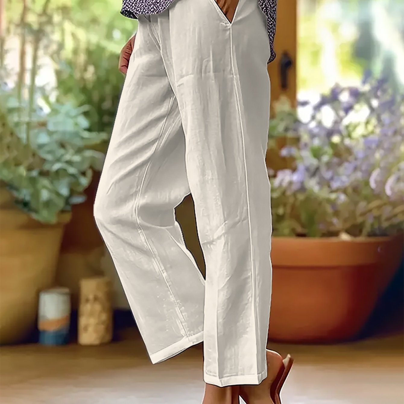 TEMU Women's Casual Pants, Simple Solid Color, Cross-border E-commerce Universal Background Pattern, With Drawstring