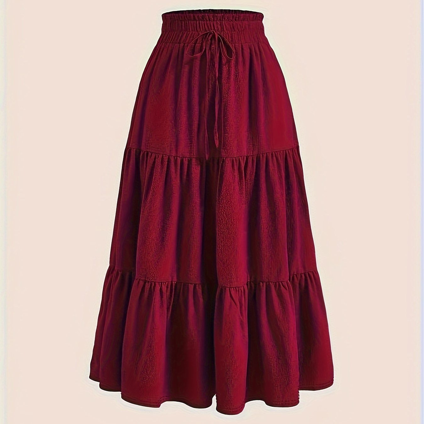 TEMU High-waisted Maxi Skirt With Hem, Polyester Blend, Casual Spring/summer/autumn Fashion, Machine Washable
