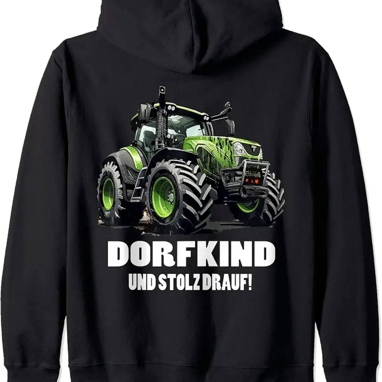 Image of Men's Tractor Graphic Hooded | Print & German Text Design, Casual Farmer Style Coat With Pockets, Washable Long Sleeve Hoodie, Crew Neck, Regular Fit, Stretch Fabric, Perfect For Fall/winter