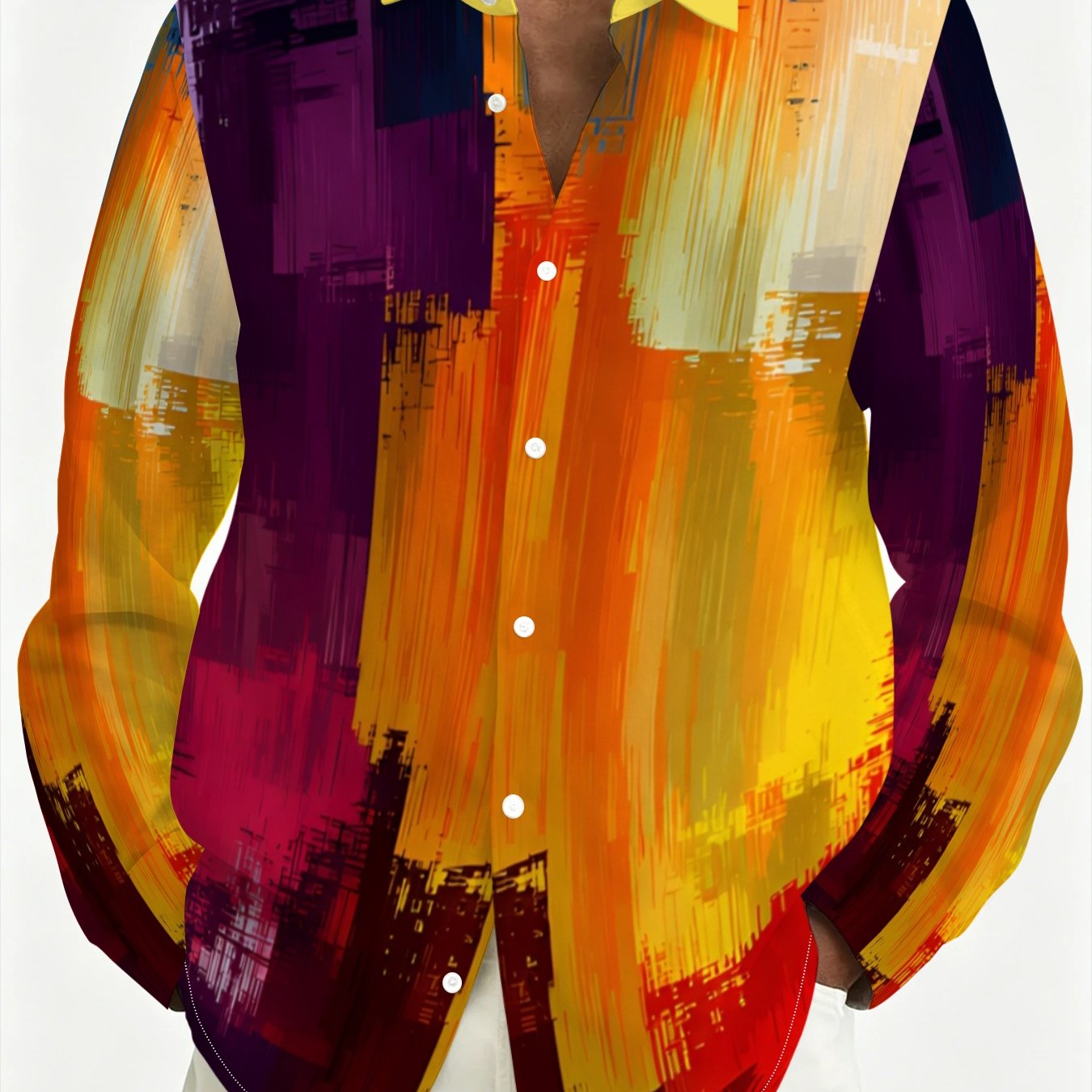 TEMU Men's Colorful Abstract Print Plus Size Long Sleeve Shirt Fashion Casual Loose Fit Trendy Shirt