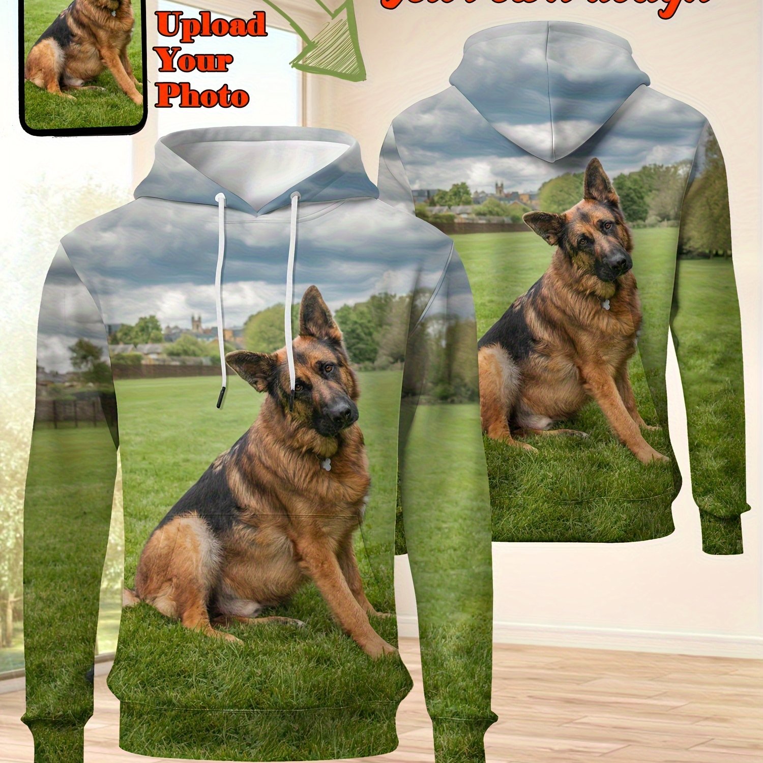 E-shop Personalisierbare Herren-Hoodies mit personalisierten Hunde-Fotos/Texten/Logos - Lässige Langarm-Pullover aus dehnbarem Stoff, mit