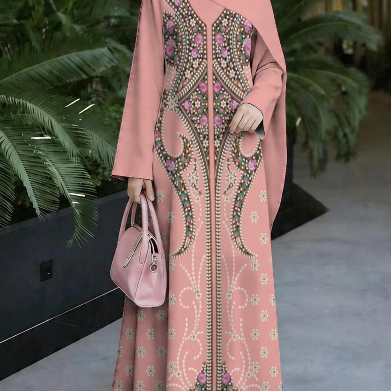 TEMU Robe du Moyen-, printemps/automne, tailles S-2XL, robe à manches longues pour femme, , à imprimé ethnique, coupe et confortable, style