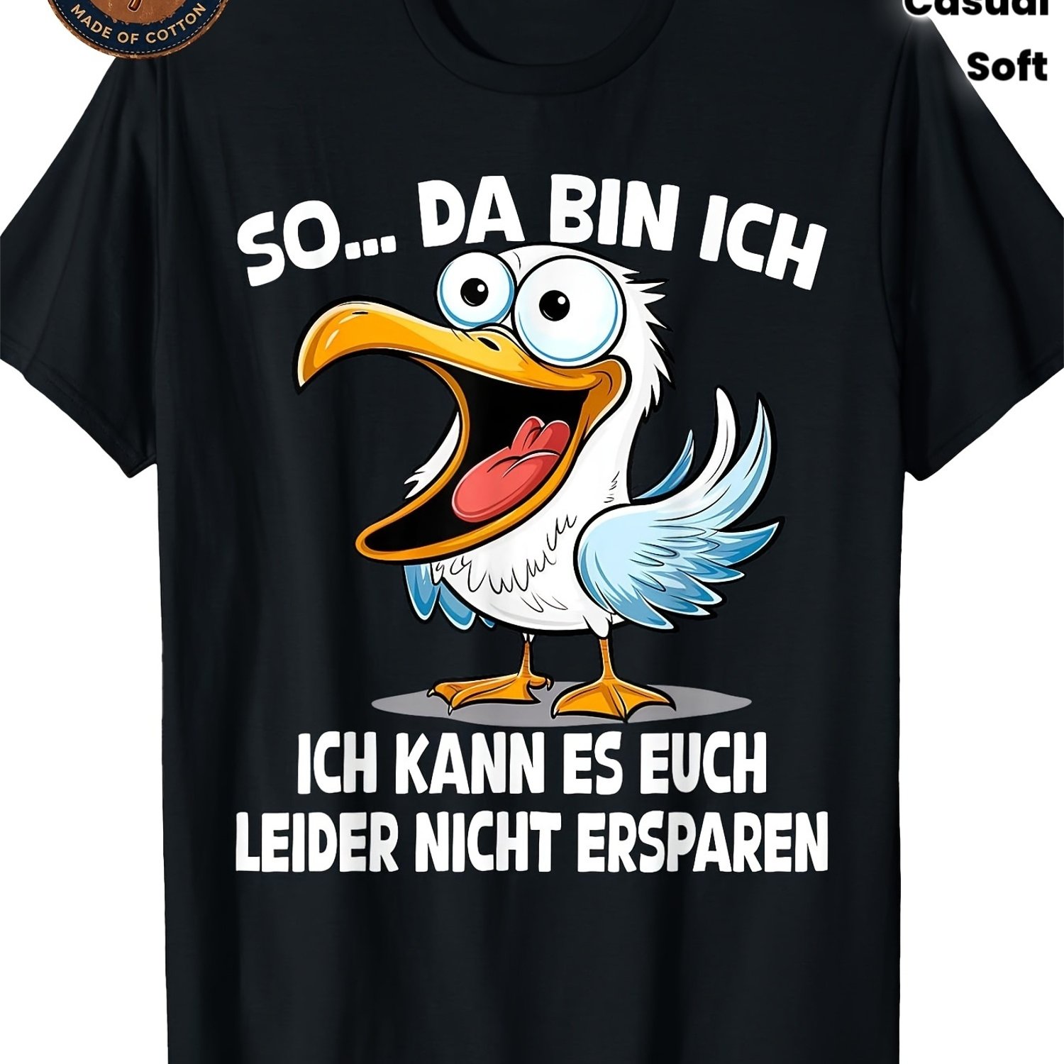 Image of Men's T-shirt Bin Ich Seagull Funny Saying Graphic Print T Shirt Casual Breathable Soft Streetwear Summer Casual Attire Outdoor Round