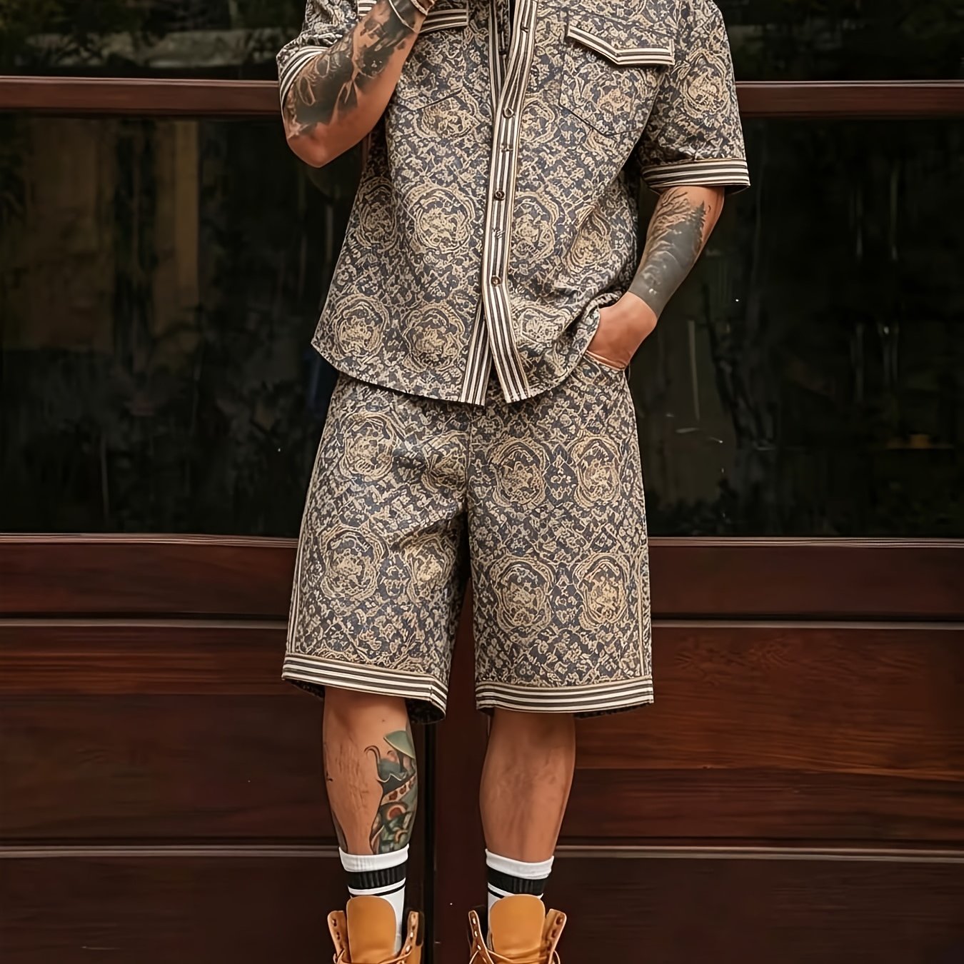 TEMU Completo da 2 pezzi con stampa motivo , maglietta a maniche corte e pantaloncini, vestibilit� per streetwear e uso
