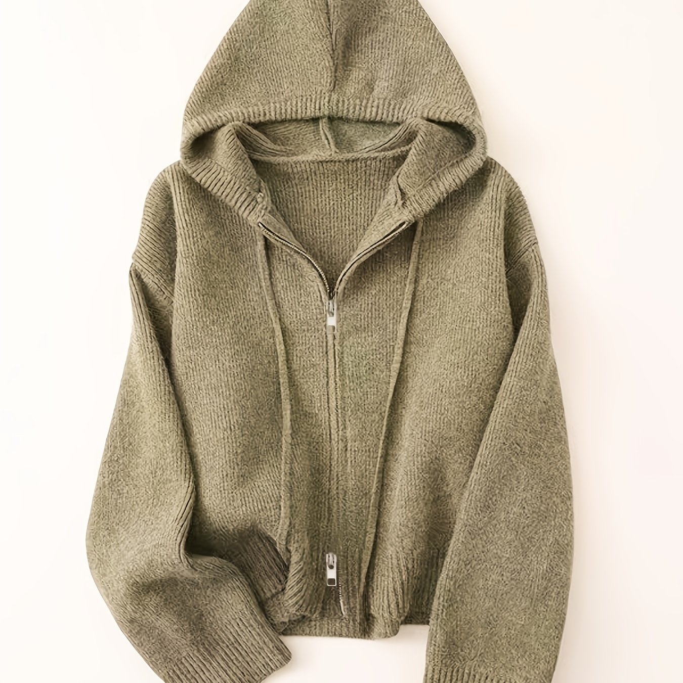 Loose Hooded Cardigan Sweater Jacket For Women, Autumn/winter Thickened Double-zipper Knitwear