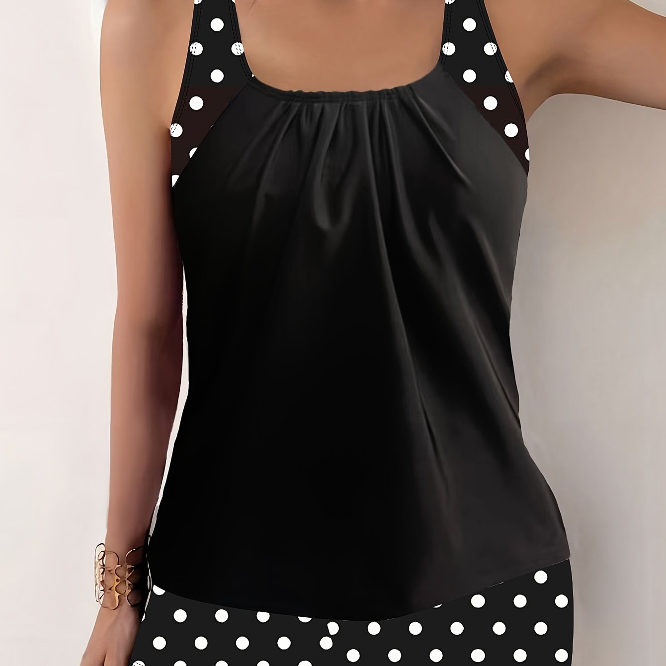2pcs Polka Dot Print Camisole Tankini And Boxer Brief Swimsuit Set