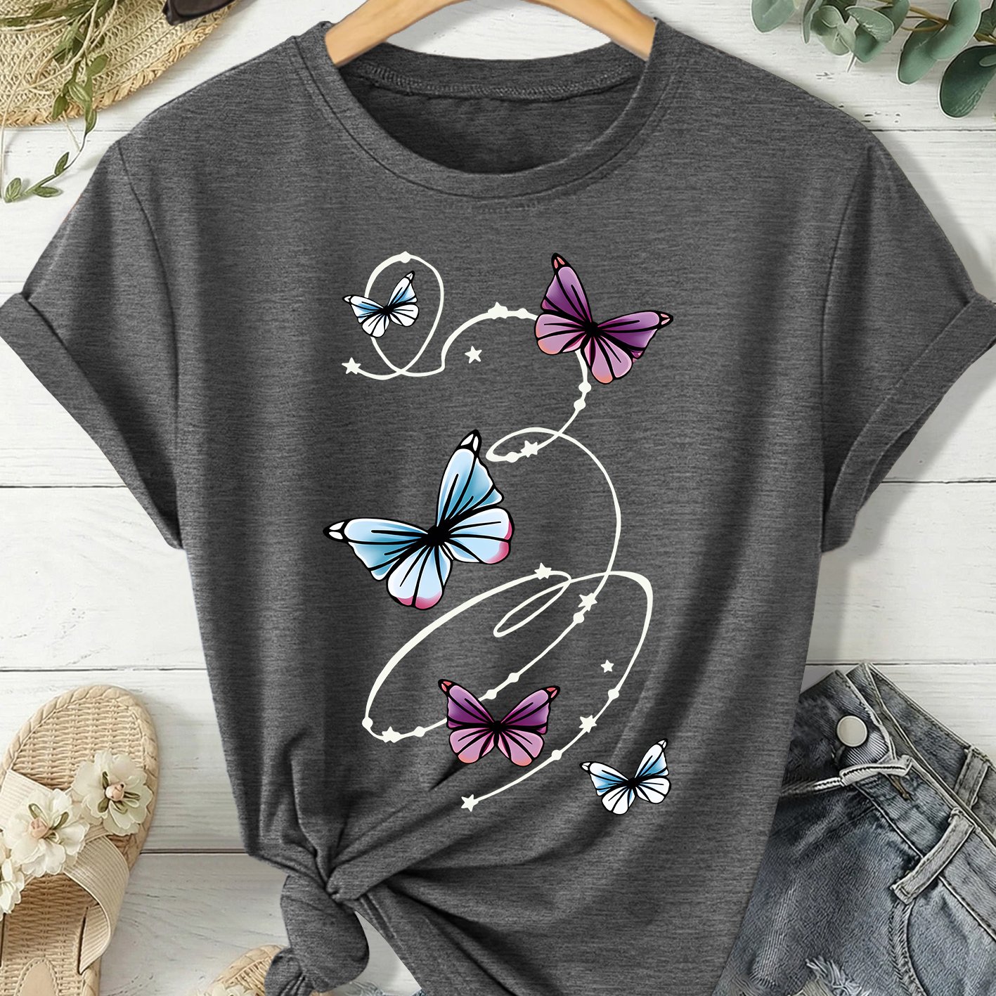 TEMU Women's Plus Size Short-sleeve T-shirt - Gradient & Round Neck Blouse-compatible Loose | Opaque Casual Stretch Fabric Suitable For Daily Wear,