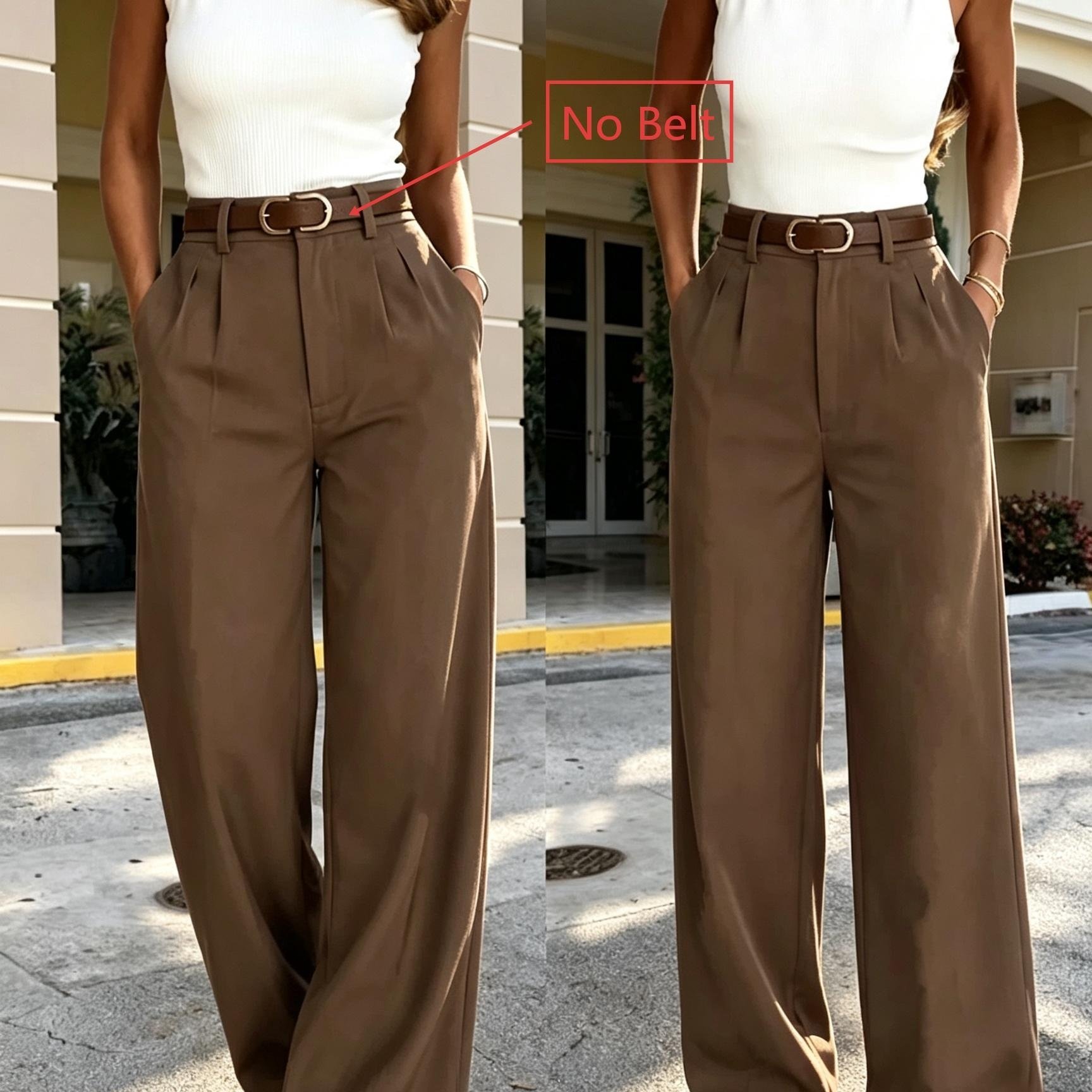 TEMU Women's Autumn Loose Fashion Casual Wide-leg Trousers, Unique High-waist Design, Back-to- Retro High-waist Dress Pants, Suitable For Office And