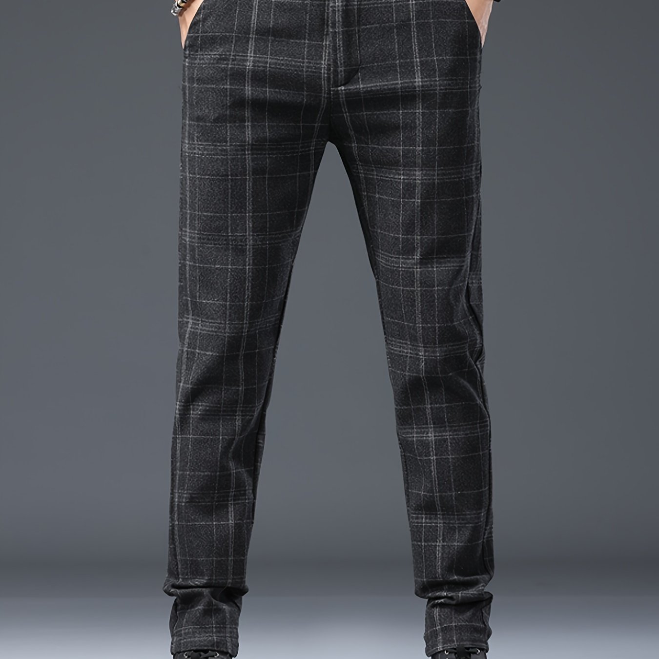 Mens Flannel Pajama Pants Mens Plaid Dress Pants Flat-Front Slim Fit  Windowpane Prom Trousers  MOGU