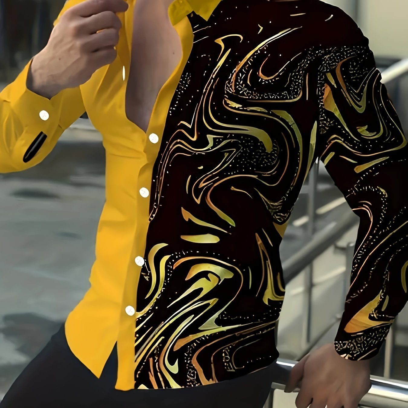 TEMU Chemise à Manches Longues Imprimée Blocs de Couleurs - Chemises Boutonnées Décontractées pour
