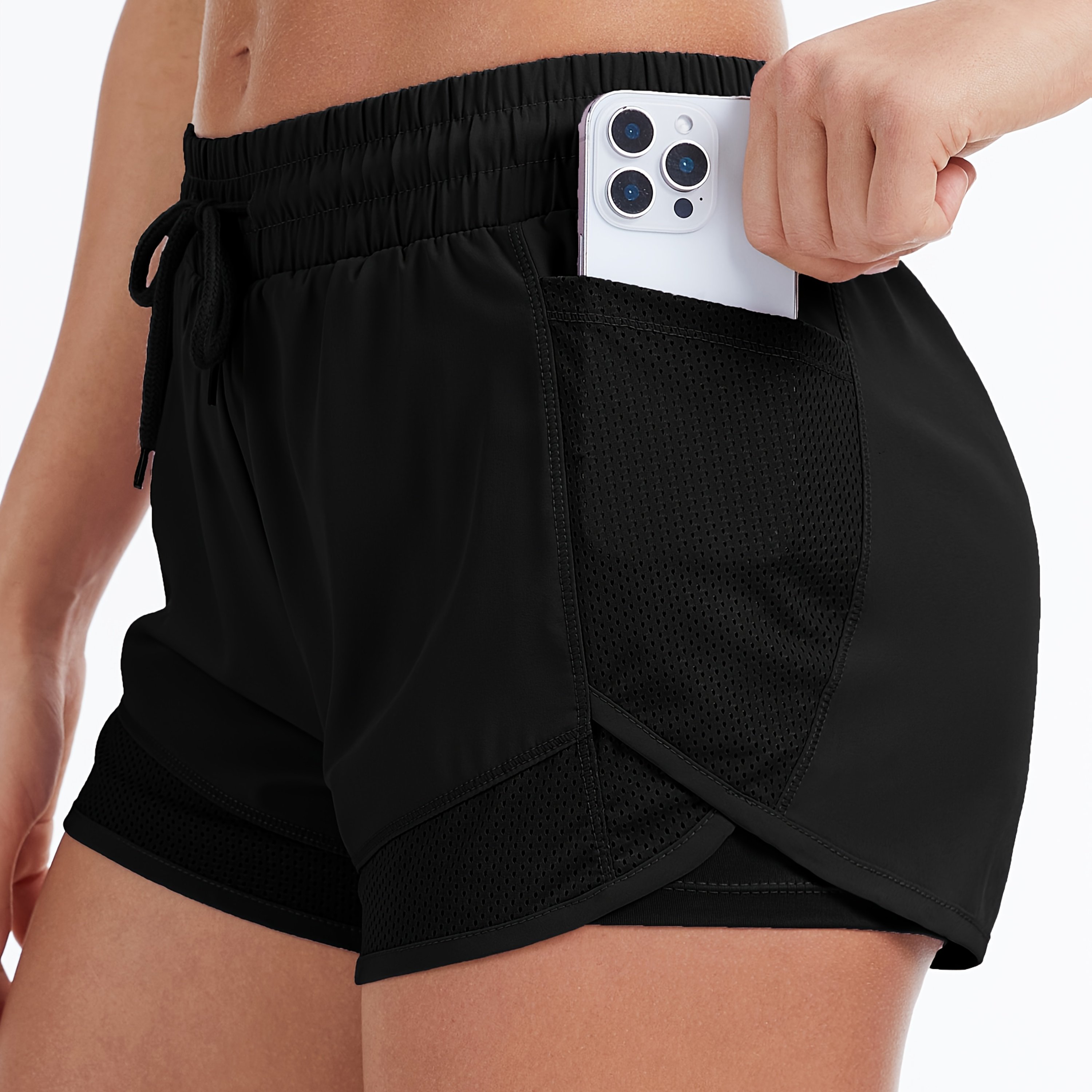 High-waist Women's Athletic Shorts - Lightweight Quick-dry Running Yoga Shorts, Elastic Drawstring Waistband, Breathable Fabric, Fitness Casual Athletic Wear | Drawstring Shorts | Quick-dry Material