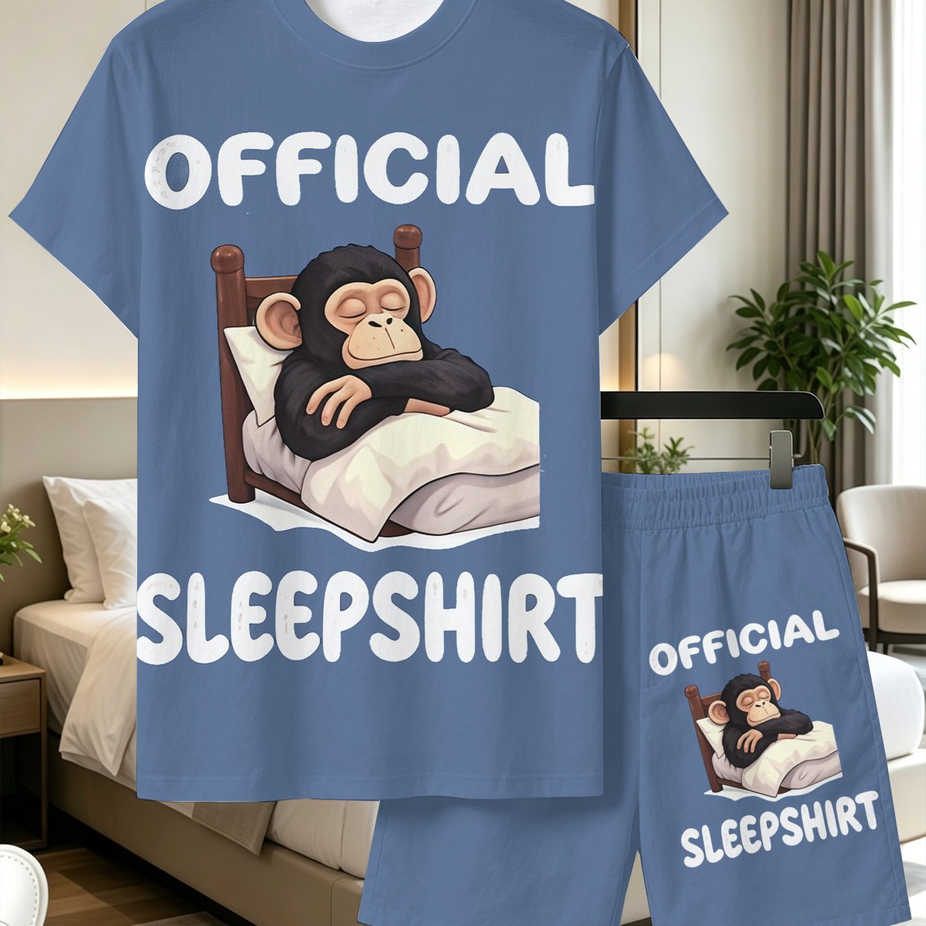TEMU Men's "official Sleepshirt" Funny Slogan Print Crew Neck Short Sleeve T-shirt & Shorts 2pcs Pajama Loungewear Set, Wear