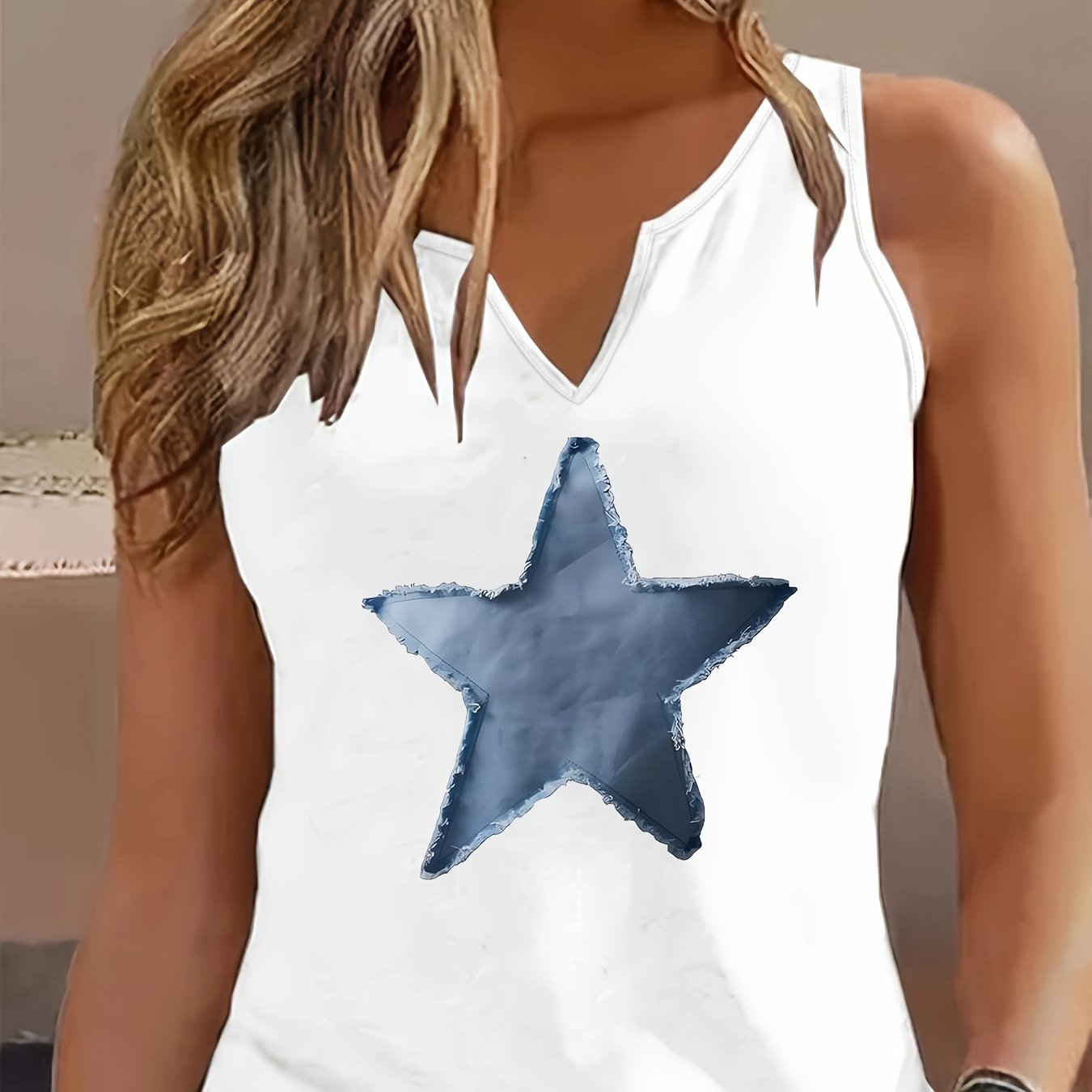 TEMU Letter Print Tank Top, Sleeveless V Neck Casual Top For Summer & Spring, Women's Clothing
