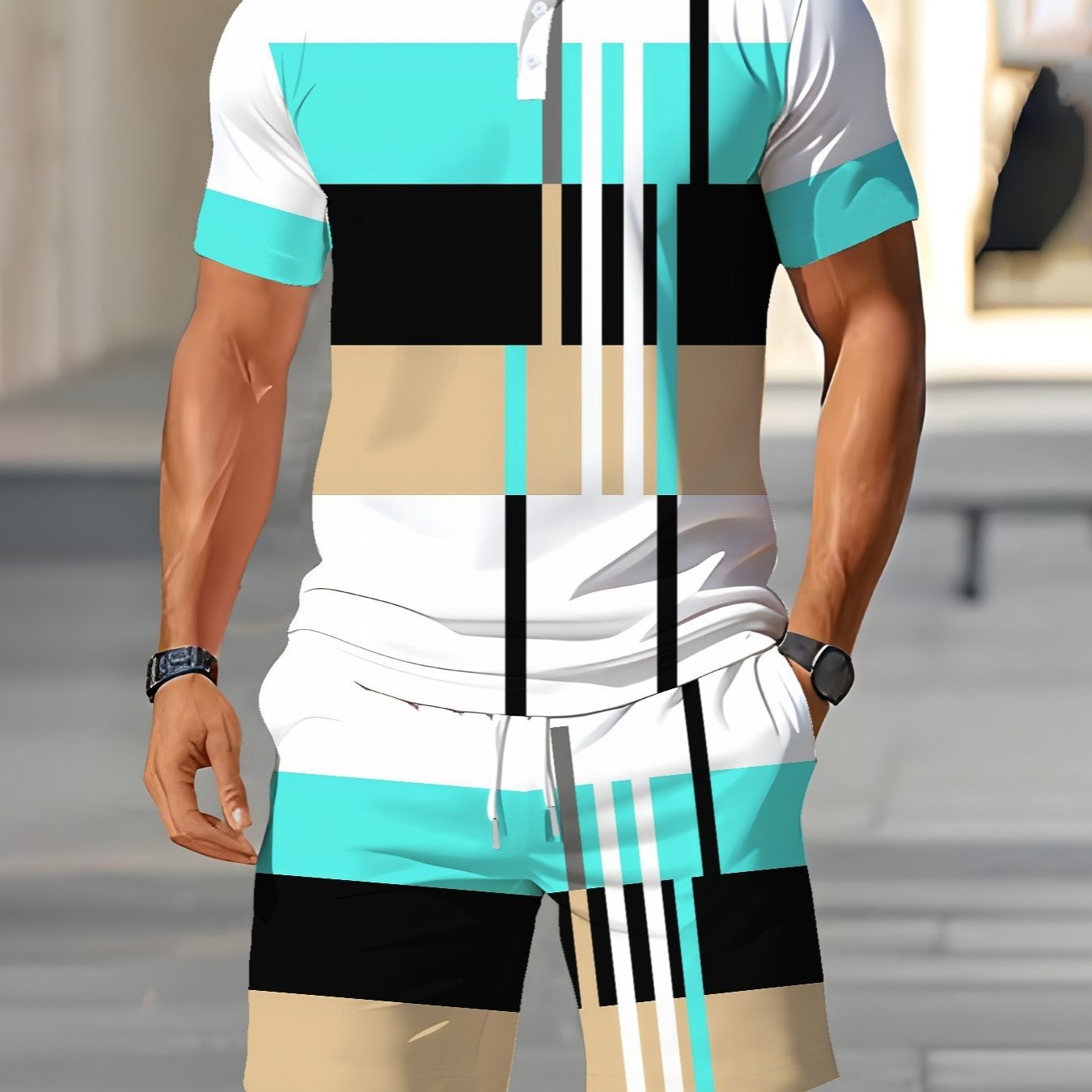 TEMU Ensemble Décontracté Sportif T-Shirt et Short 2 Pièces pour Tenue Quotidienne, Plage et Vacances