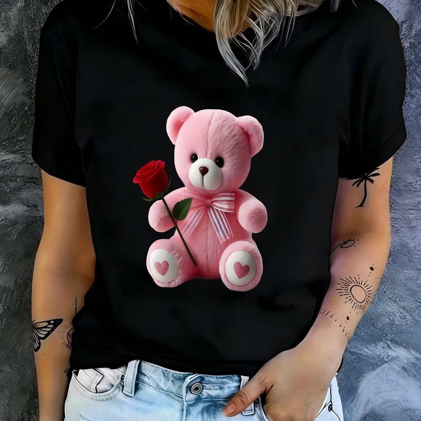 TEMU Women's Round Neck Trendy Printed T-shirt, /summer Style, Comfortable Short Sleeve, Outdoor Wear, Family Outfits, Gift Clothing, Casual Short