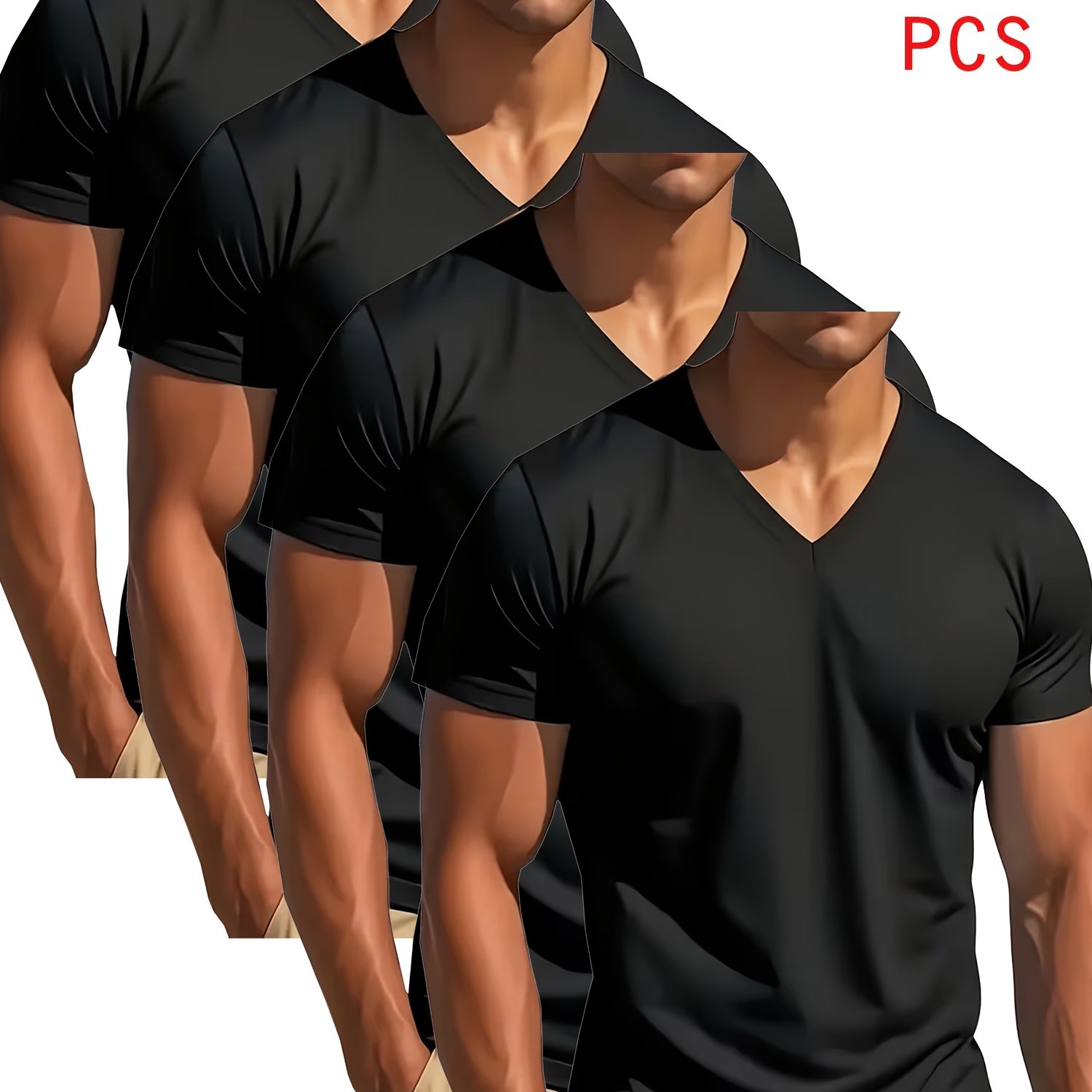 TEMU 4pz T-shirt con scollo a V, pi羅 di immagini, elasticizzate, vestibilit� aderente, design versatile, T-shirt da a maniche corte, felpe, maglie