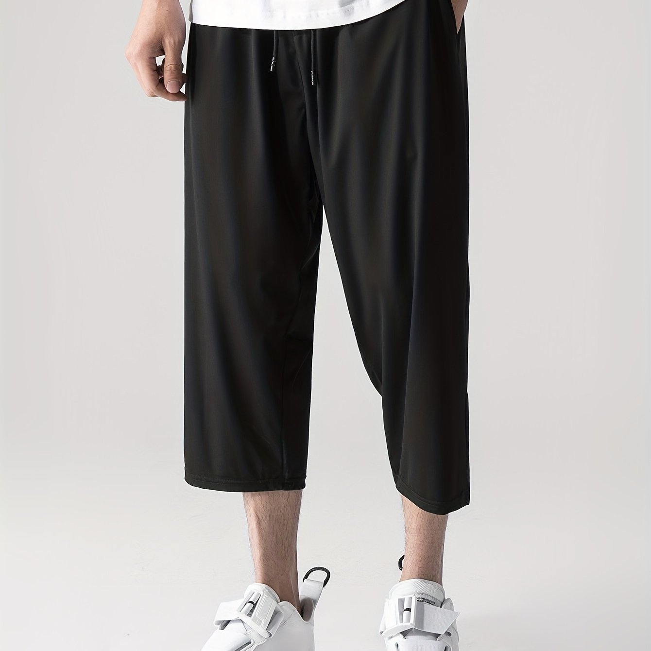 Image of Fiber Fabric Capri Pants For Men, Summer Lightweight Plus Size 7-inch Sports Quick-dry Stretchy Loose-fit Mid-length Pants, Plus Size