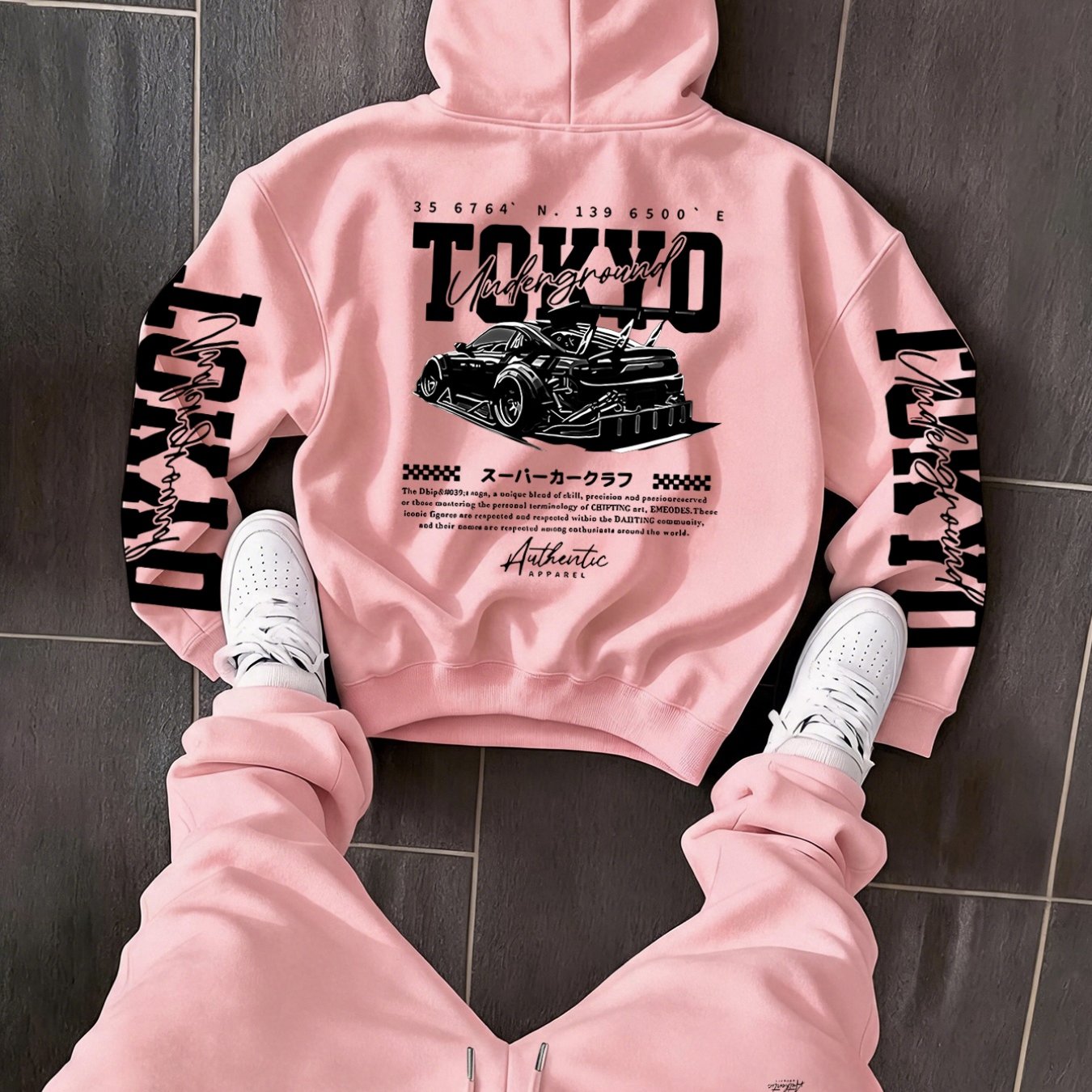 TEMU Men's Hooded Sweatshirt And Jogger Pants Set, Hooded Drawstring Casual Sportswear 2pcs Set, Comfortable And Versatile Light Gray Tokyo