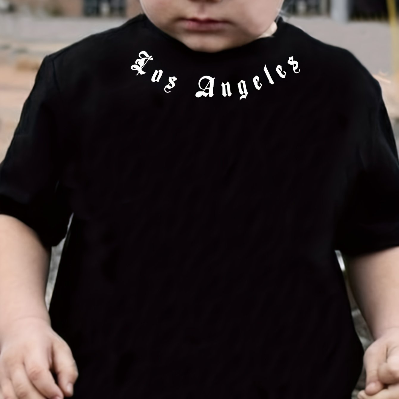 Neckline Print Tx60240 Boys Los Angeles Letter Round Neck Versatile T-shirt