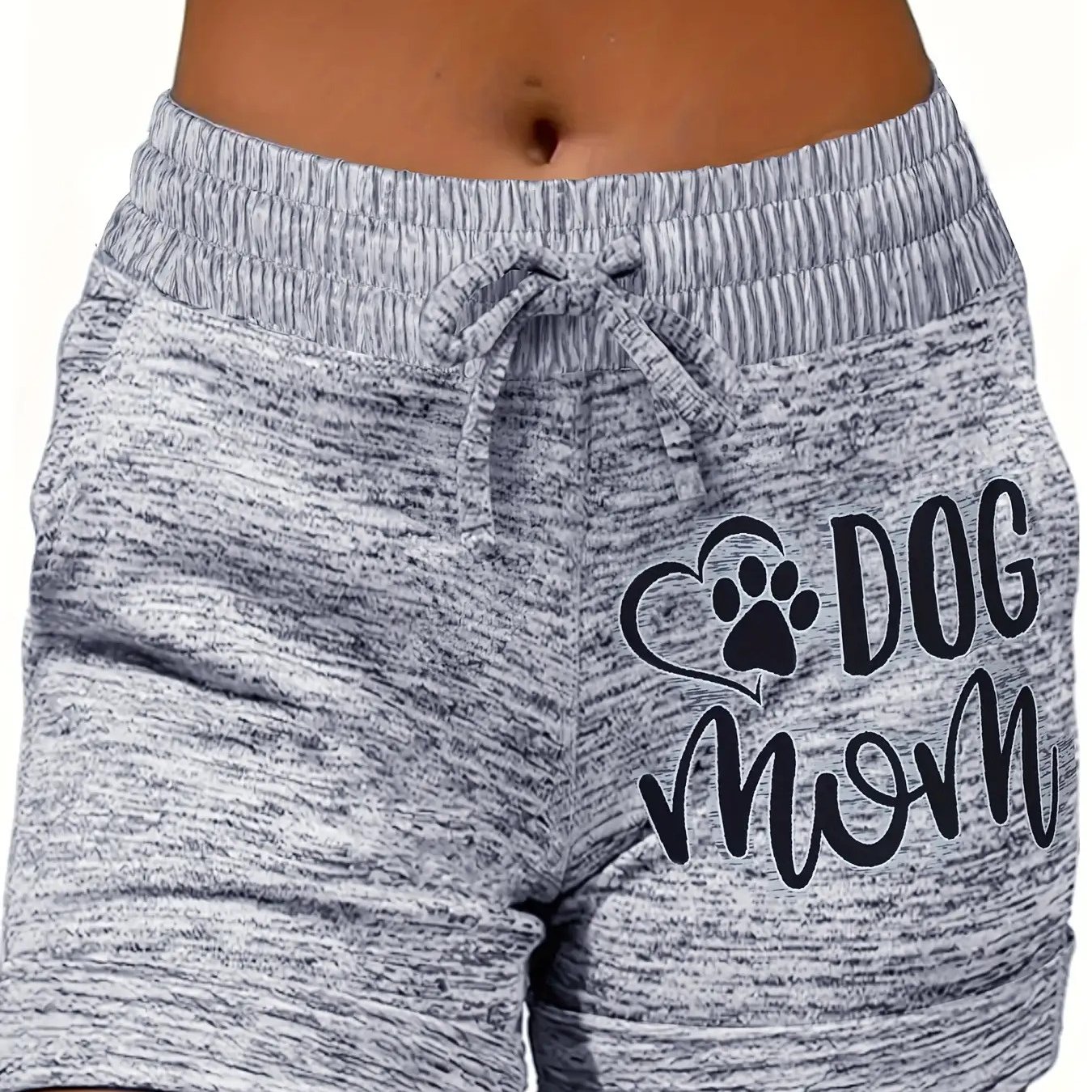 TEMU Women's Casual Shorts - Dog Mommy Pattern Print, Paw Design, Elastic Waistband, Stretchable Lightweight Fabric Suitable For Beach, Vacation, And