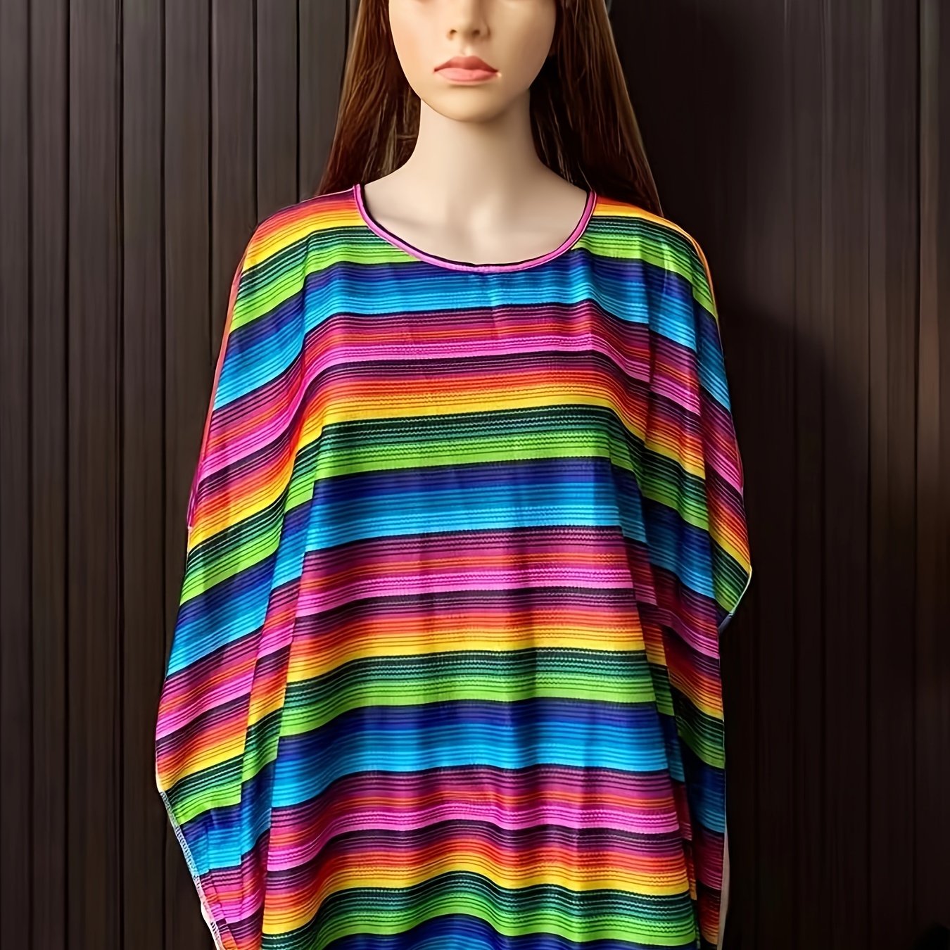 Image of New Unisex Mexican Striped Shawl For Halloween Cosplay, Suitable For Festival Stage Performances