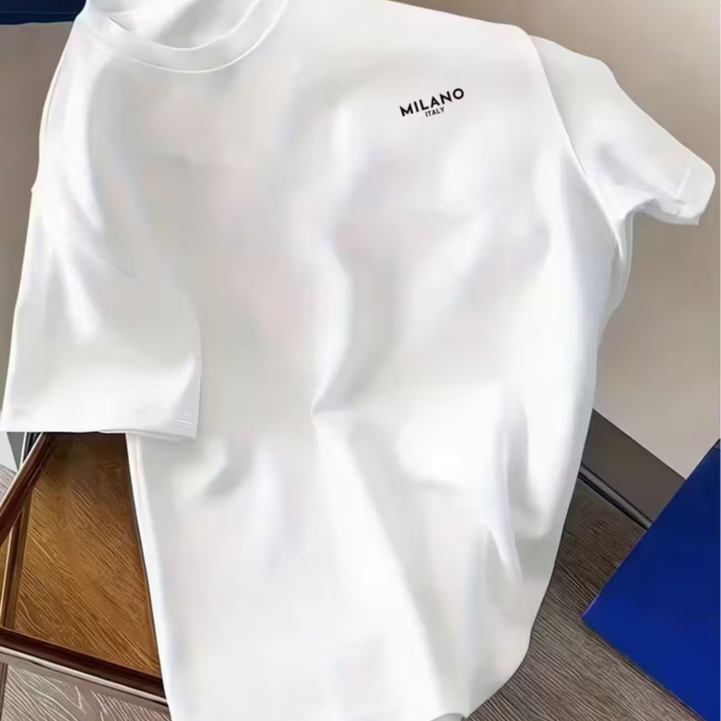 TEMU Minimalist " Italian " Summer Short-sleeve T-shirt With White And Black Minimalist Niche Print