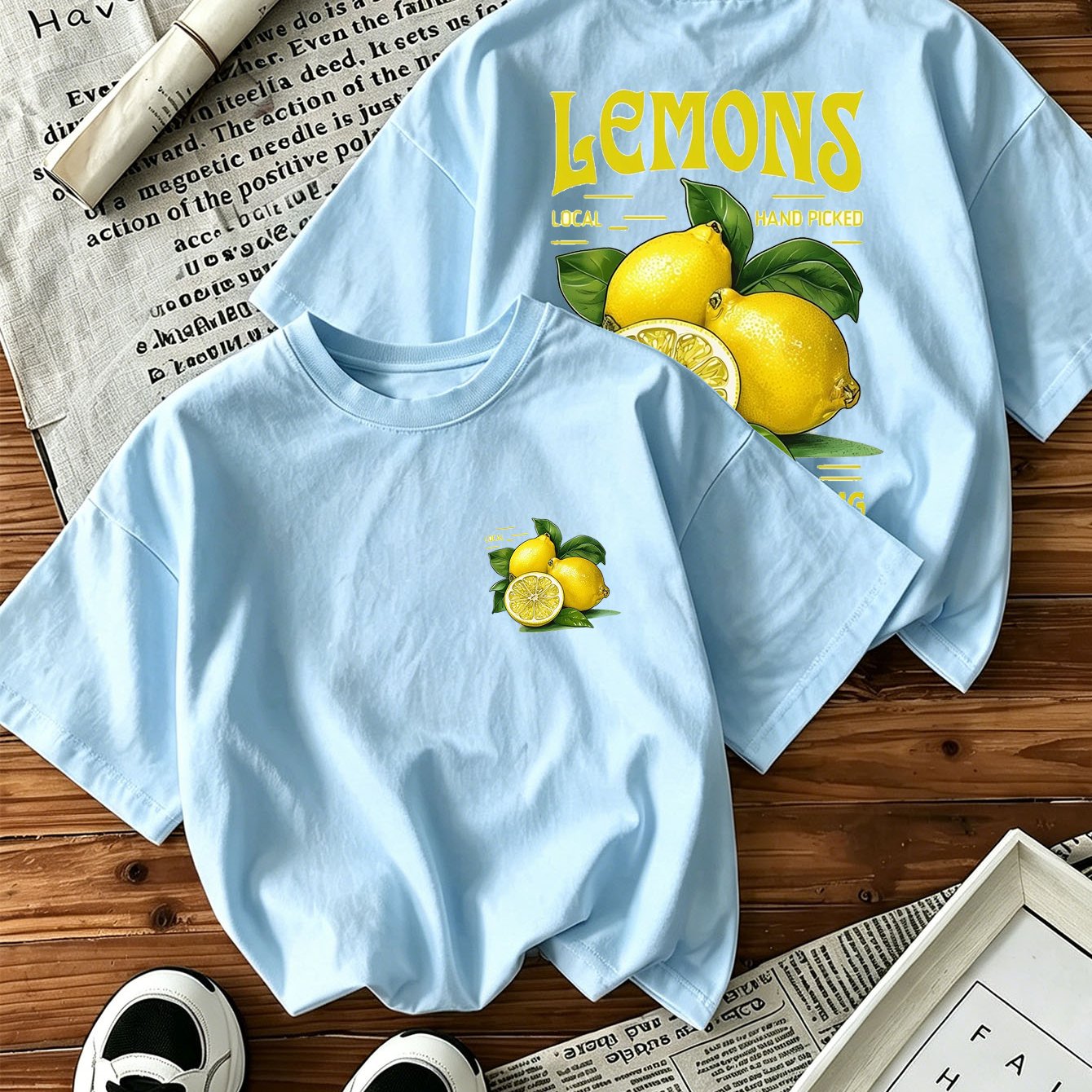 Image of 'lemons' Fruit Print T-shirt | Summer Women Casual Graphic Tee | Letter Print Top | Loose Fit Vacation Shirt