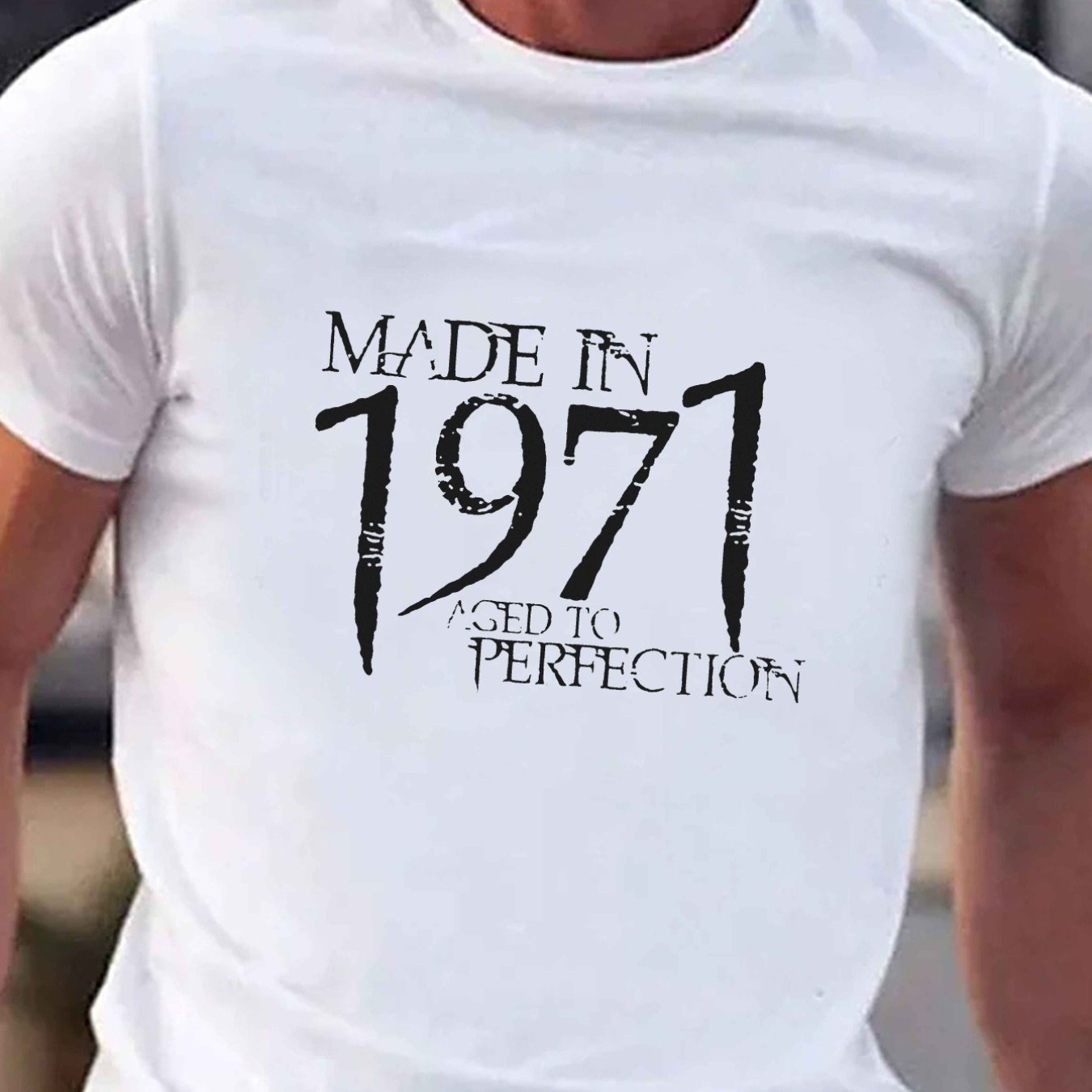 TEMU Men's 1971 Vintage T-shirt - Vintage Print Crewneck Tee, Slightly Stretchy Knit Fabric, Regular Fit Casual Summer Top, Machine Washable Black, |