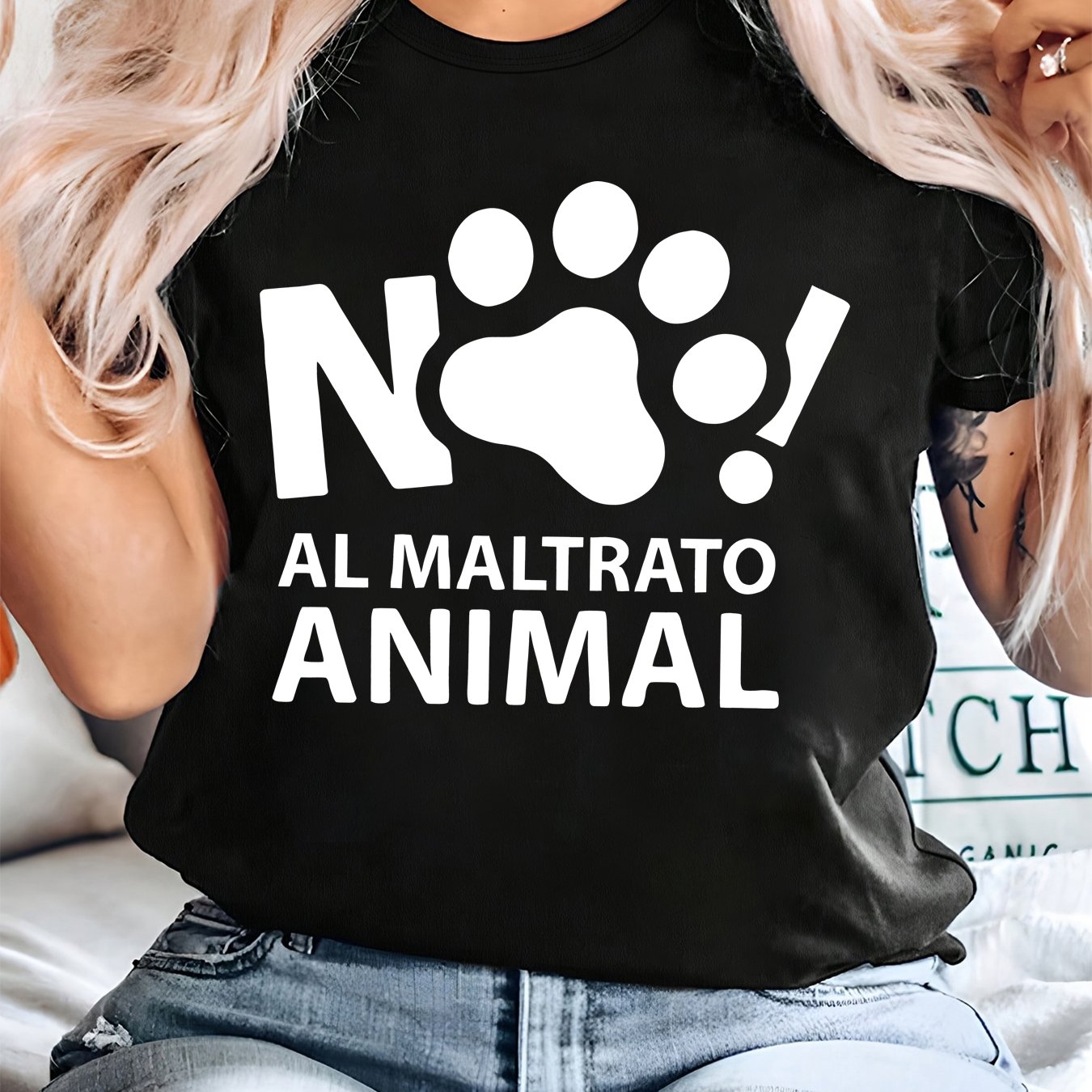 TEMU Plus Size, Women's Plus Size Animal T-shirt - No To Animal Cruelty Paw Print & Replacement Letter, Short Sleeve Crew Neck Casual Top, -cruelty