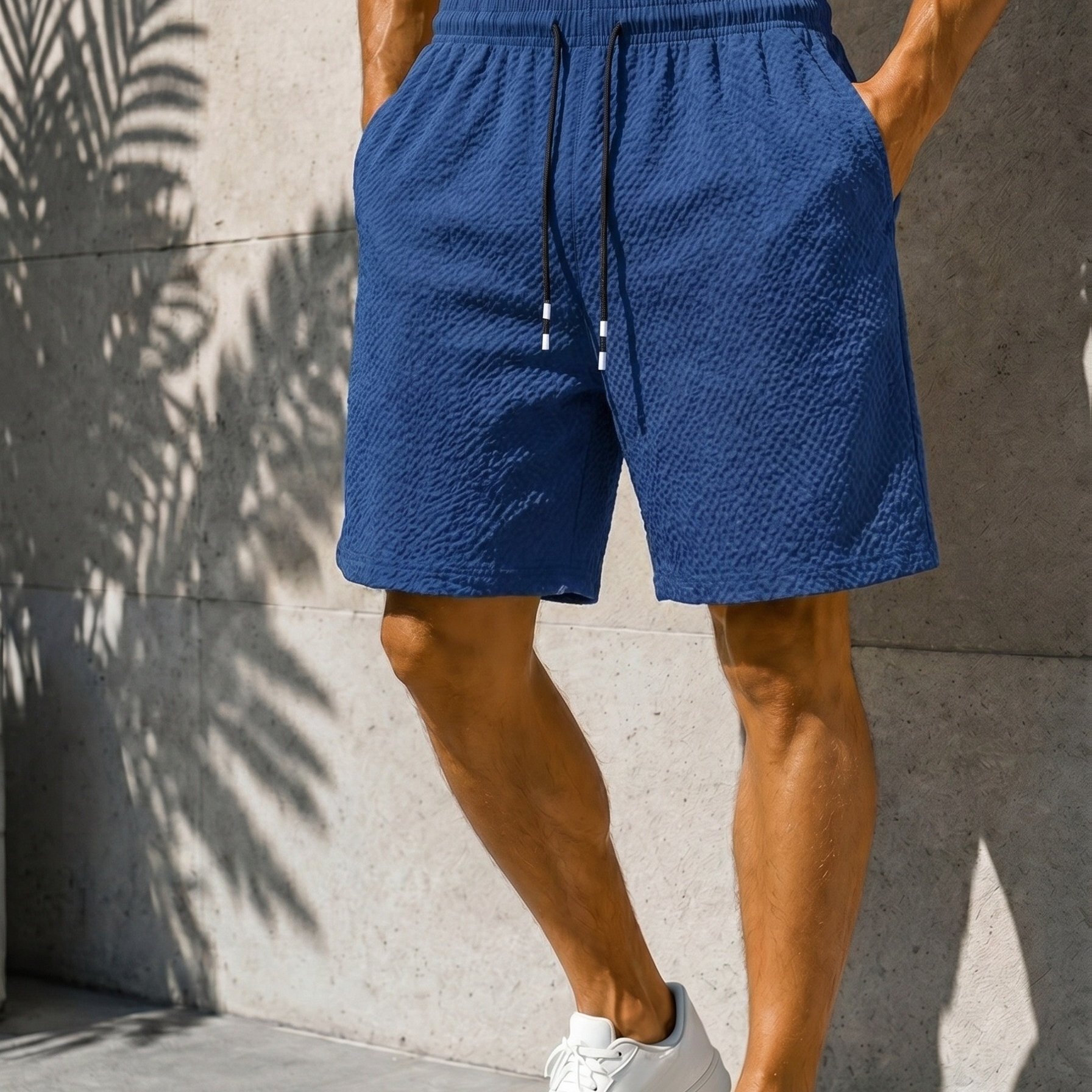 TEMU Men's Plus Size Big & Tall Athletic Shorts - Lightweight Breathable Textured Fabric With Adjustable Drawstring Waist, Suitable For Running, Gym,