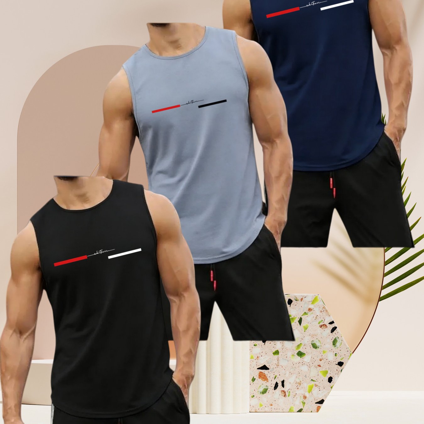 TEMU [3-pc] Summer Men's Athletic Tank Tops, , Breathable And Sweat-absorbent, Fitness Casual Versatile Style, Sweat-resistant