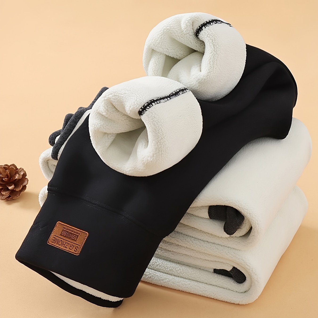 Image of Girls' Leggings With Fleece Lining, Lamb Fleece Pants, Autumn And Winter Wear, Winter Thickened One-piece Big Baby Clothing Warm Pants