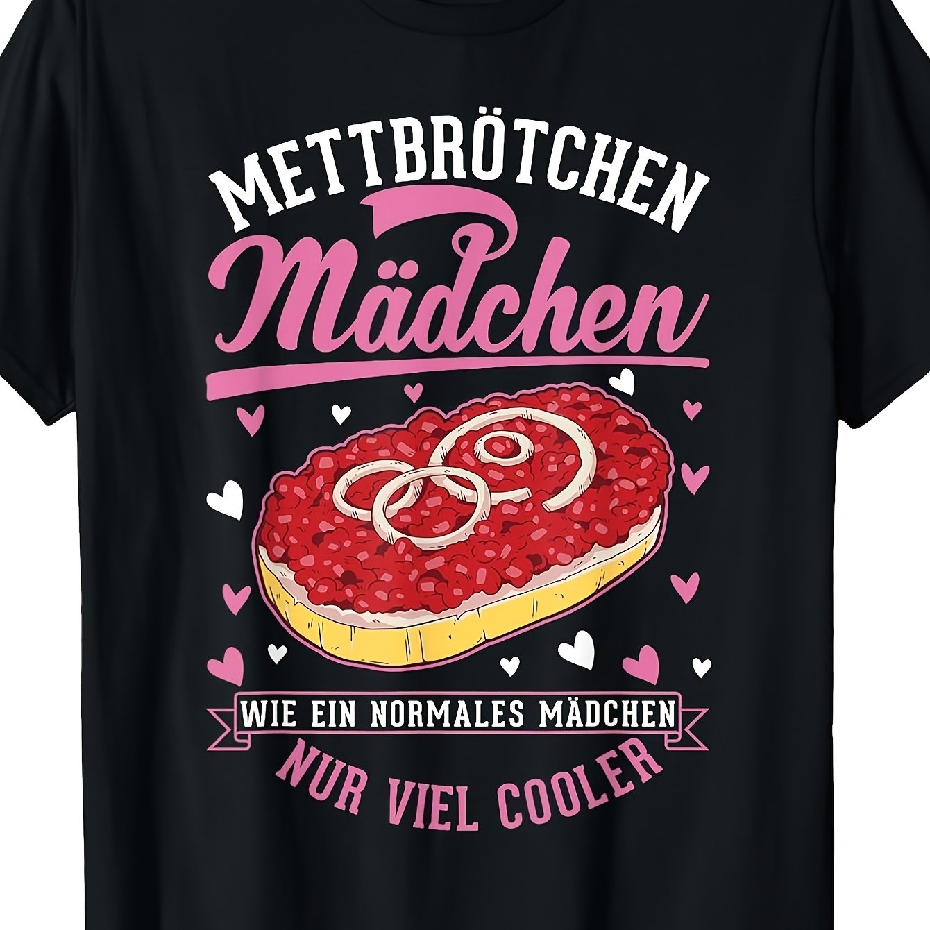 Mettbuns Girls' Mett Bun T-shirt Black, Crew Neck, Stretch, Regular Fit, Geometric-pattern