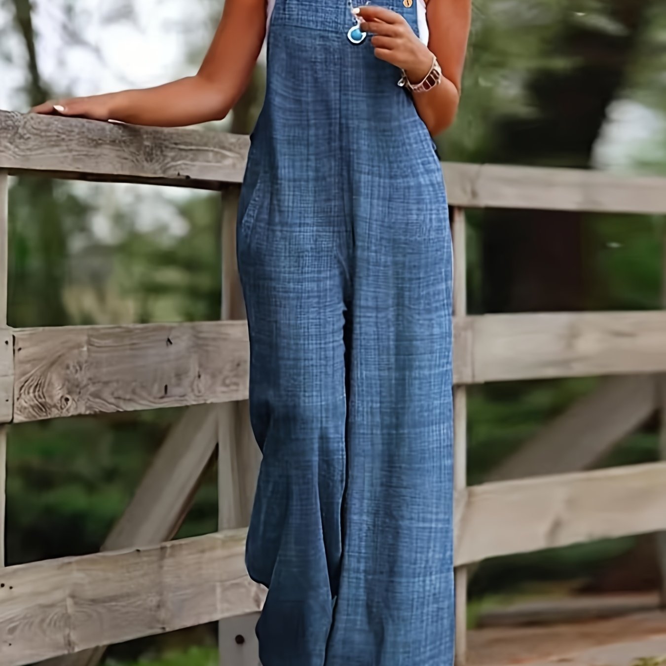 E-shop Damen Ärmelloser Weitbeiniger Jumpsuit – Verstellbarer Trägerloser Knopfleisten-Overall mit , Maschinenwaschbare Unifarbene Strandmode für