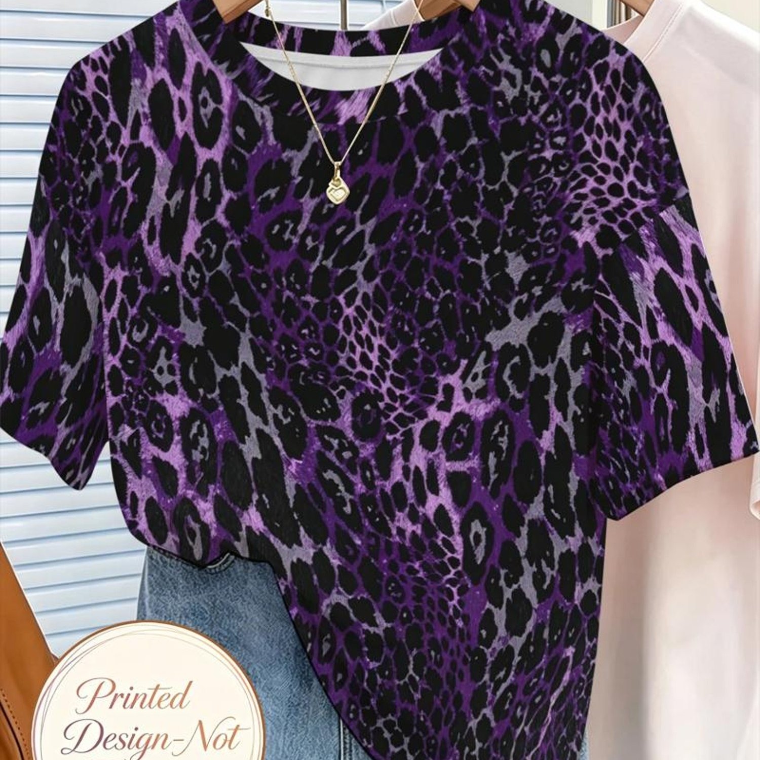 TEMU Plus Size, Plus Size Women's Leopard Print T - Shirt, Polyester Fabric, Mixed Color, Multiple Specifications , & Vibrant Design, Suitable For