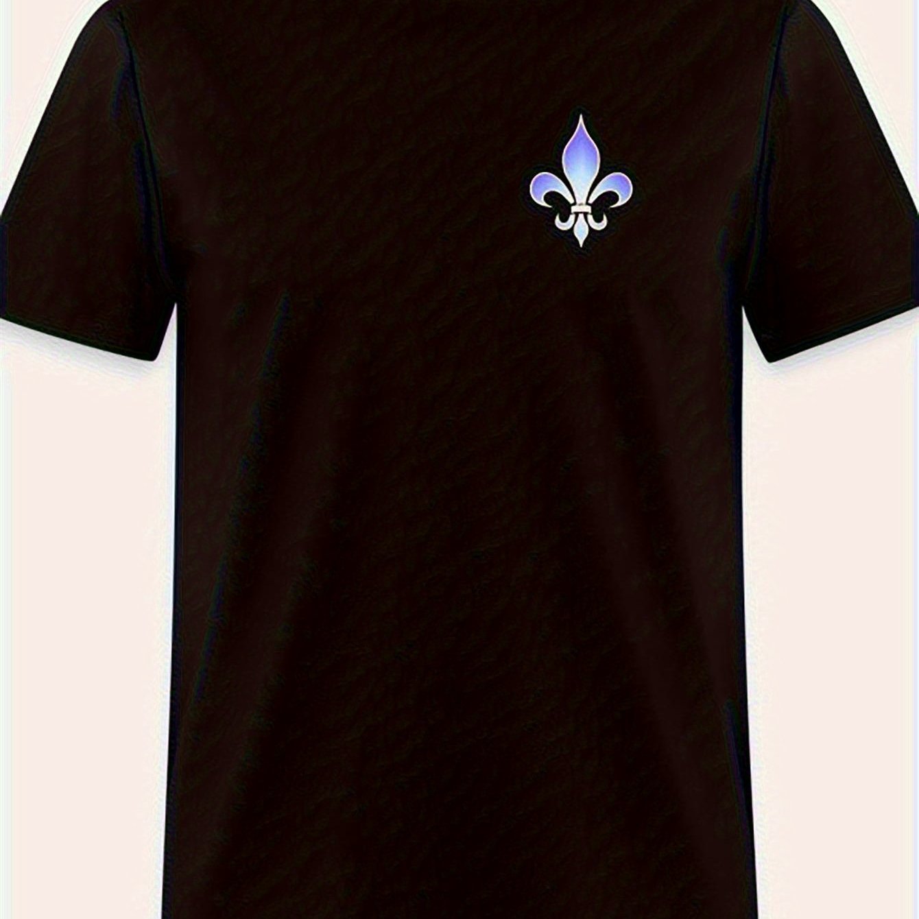 Men's Casual , Featuring A Fleur Royal Blue And Purple Pattern, , Short Sleeves, Round Neck, Slightly Elastic Fabric, Machine Washable, Suitable For And Comfortable