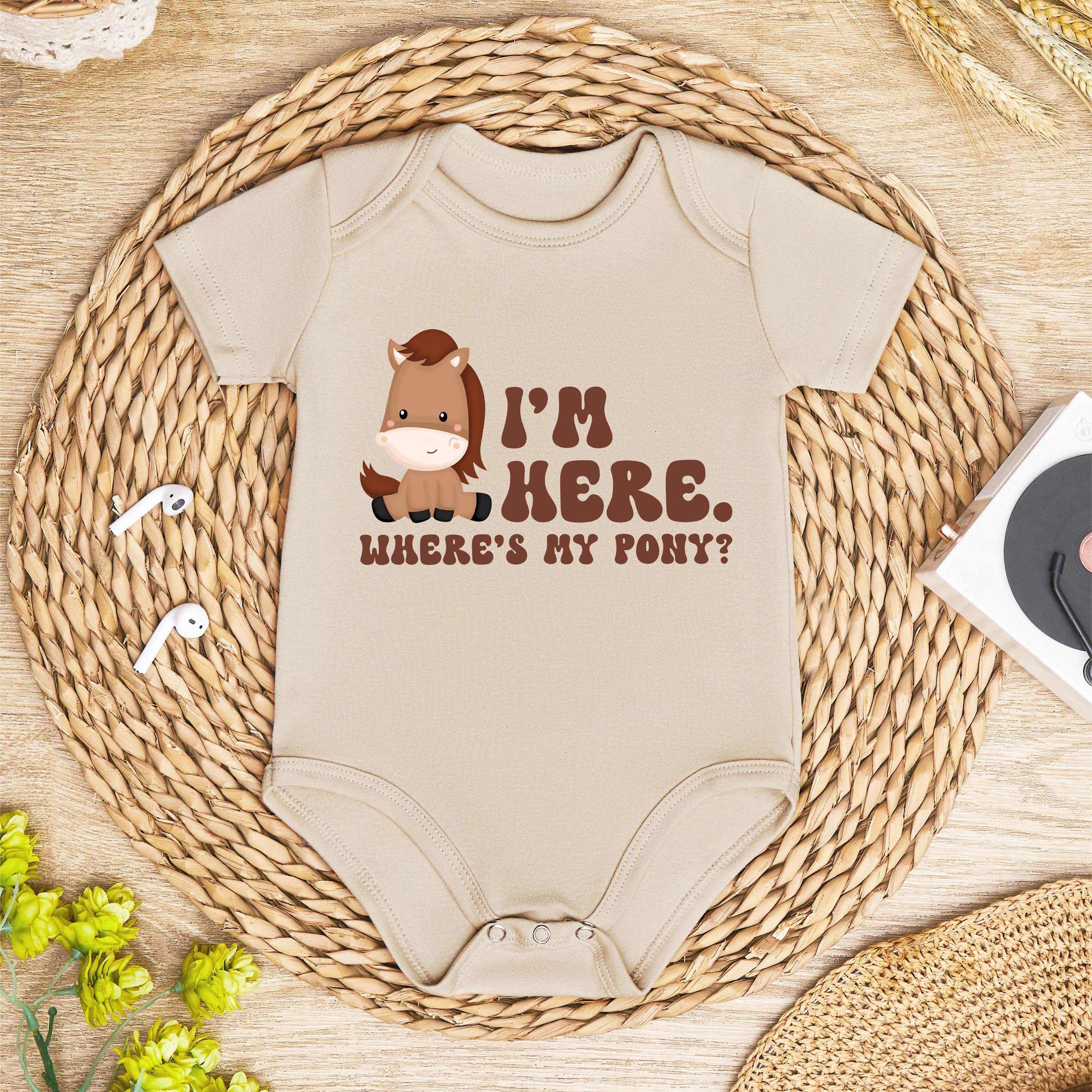 Pony? Ride Children's Bodysuit For Pony Lovers, 100% Cotton Letter Print Newborn Toddler Unisex Romper, Perfect For Outdoor