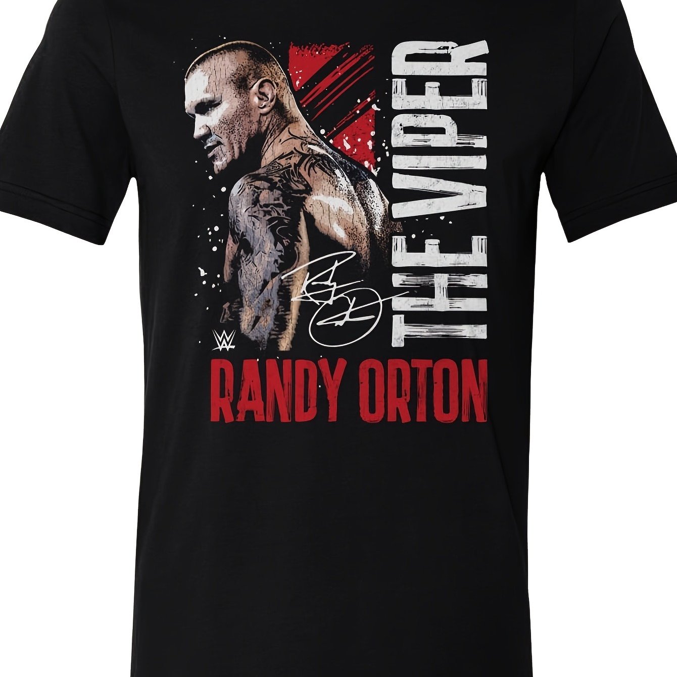 Image of Men's Randy Wrestling Graphic T-shirt - The Viper Signature Design, Black Print, Casual Round Neck Tee For Wrestling Fans & Casual Attire, Fit (officially Inspired), Men Graphic T Shirt, Men Shirt