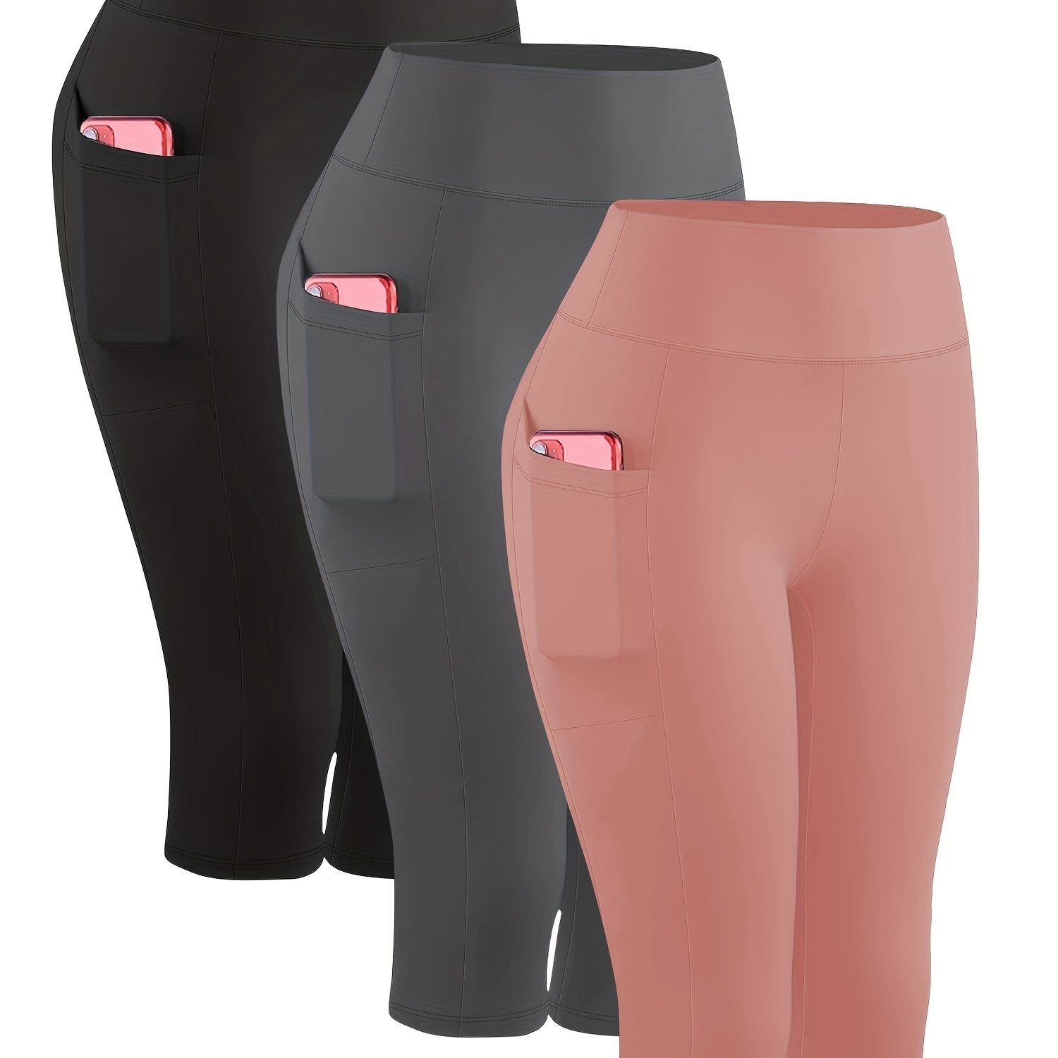 item picture 3pcs set of high waist side pocket capri yoga leggings