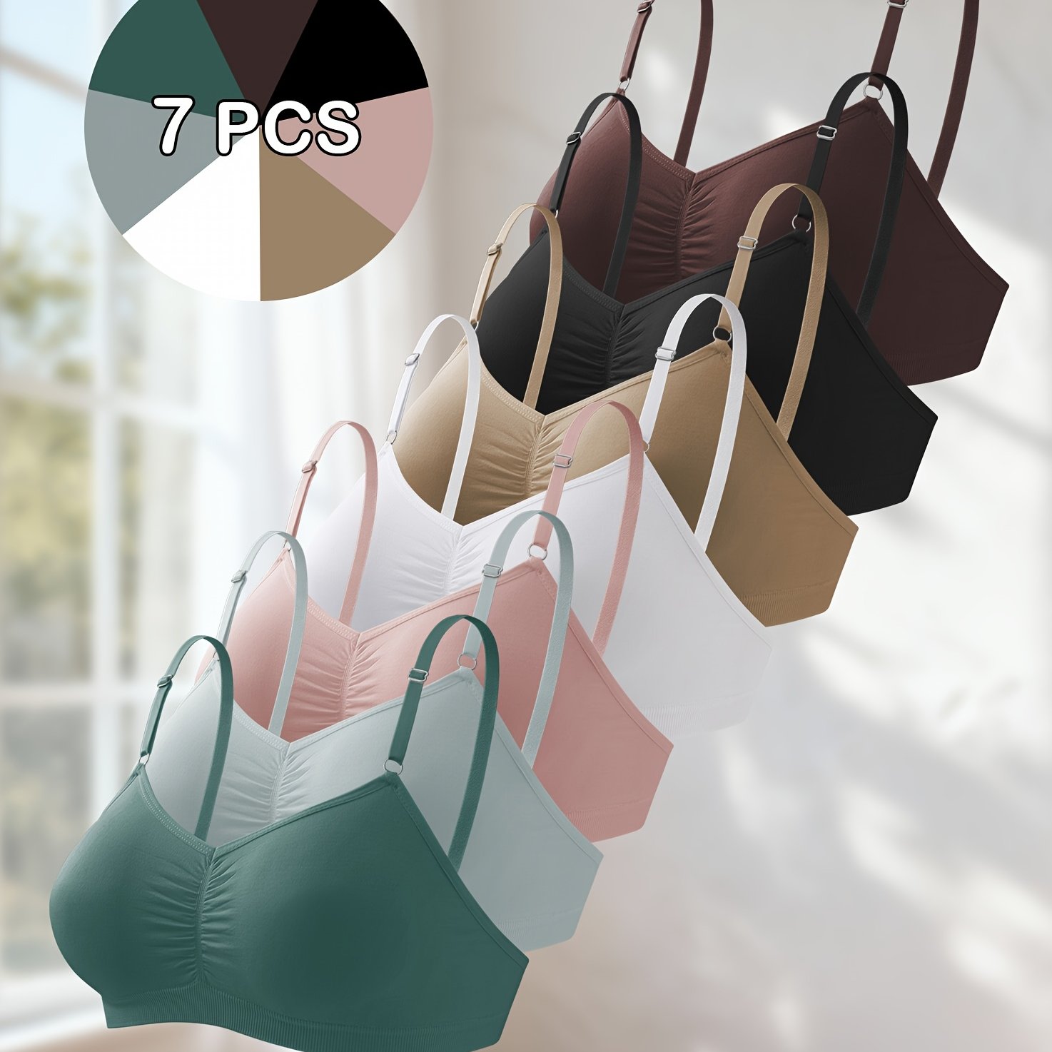 7pcs Women' Backless Camisole Bra, Wire-free Underwear With Adjustable Straps, Comfortable Vest-style Bra