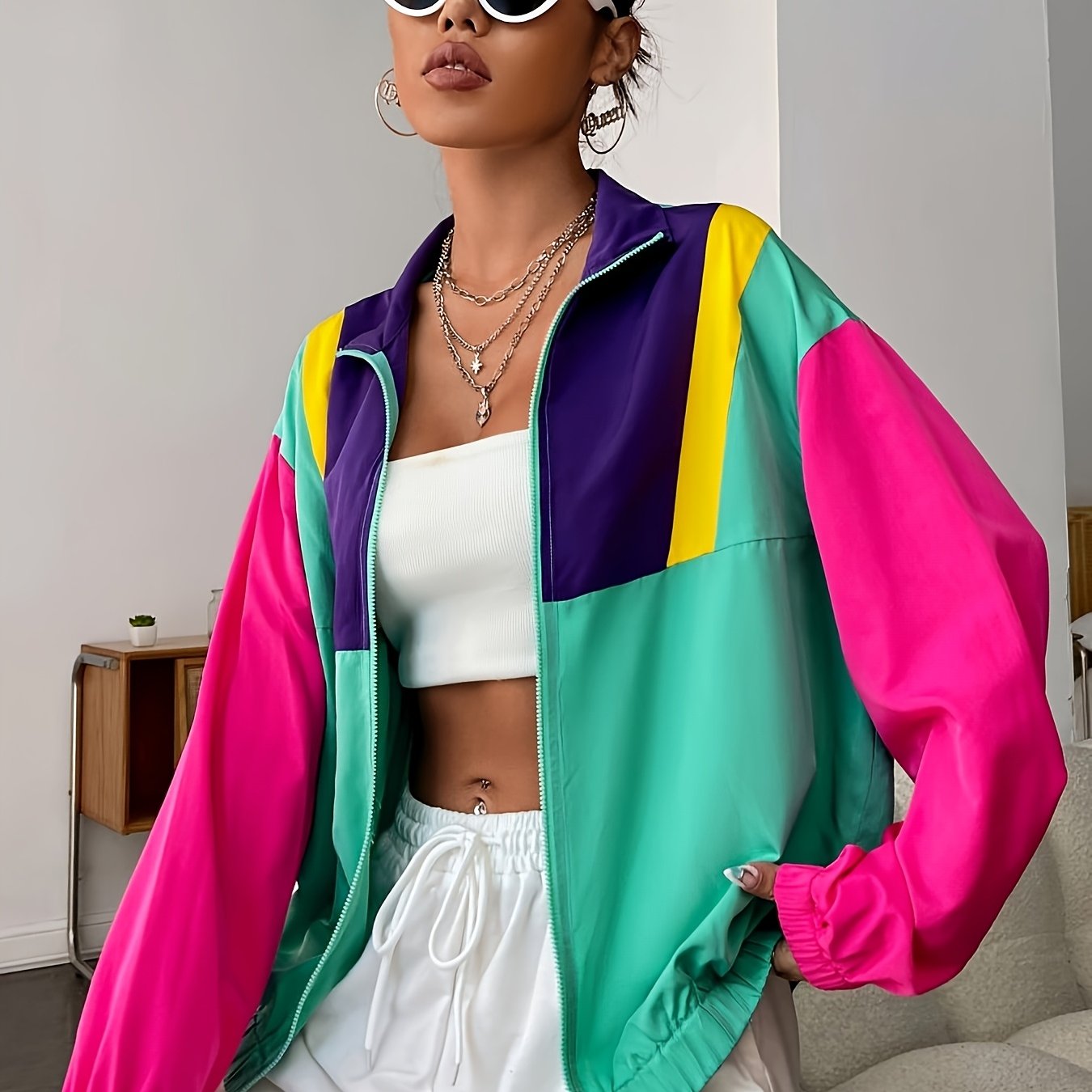 TEMU Zipper Shoulder Off-shoulder Jacket