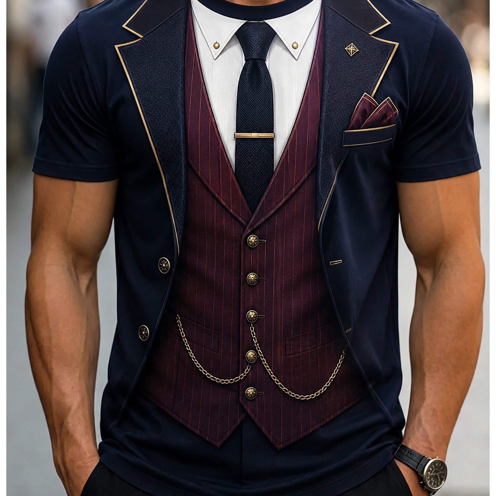 TEMU Men' Luxury Dress Suit Two-piece Short Sleeve Retro British Gentleman Business Trendy Versatile Top [print Design - No Texture]