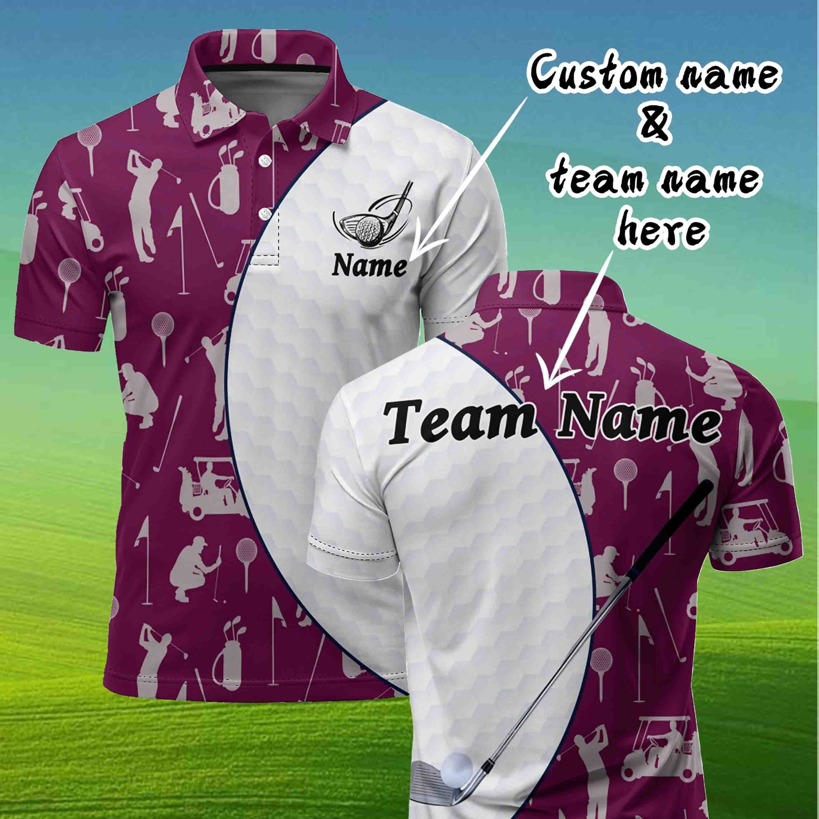 TEMU Personalized Customized Men's Golf Shirt, Support Name And Team Name, Breathable Quick-dry Fabric, Sports Style Short-sleeve Design, Combining