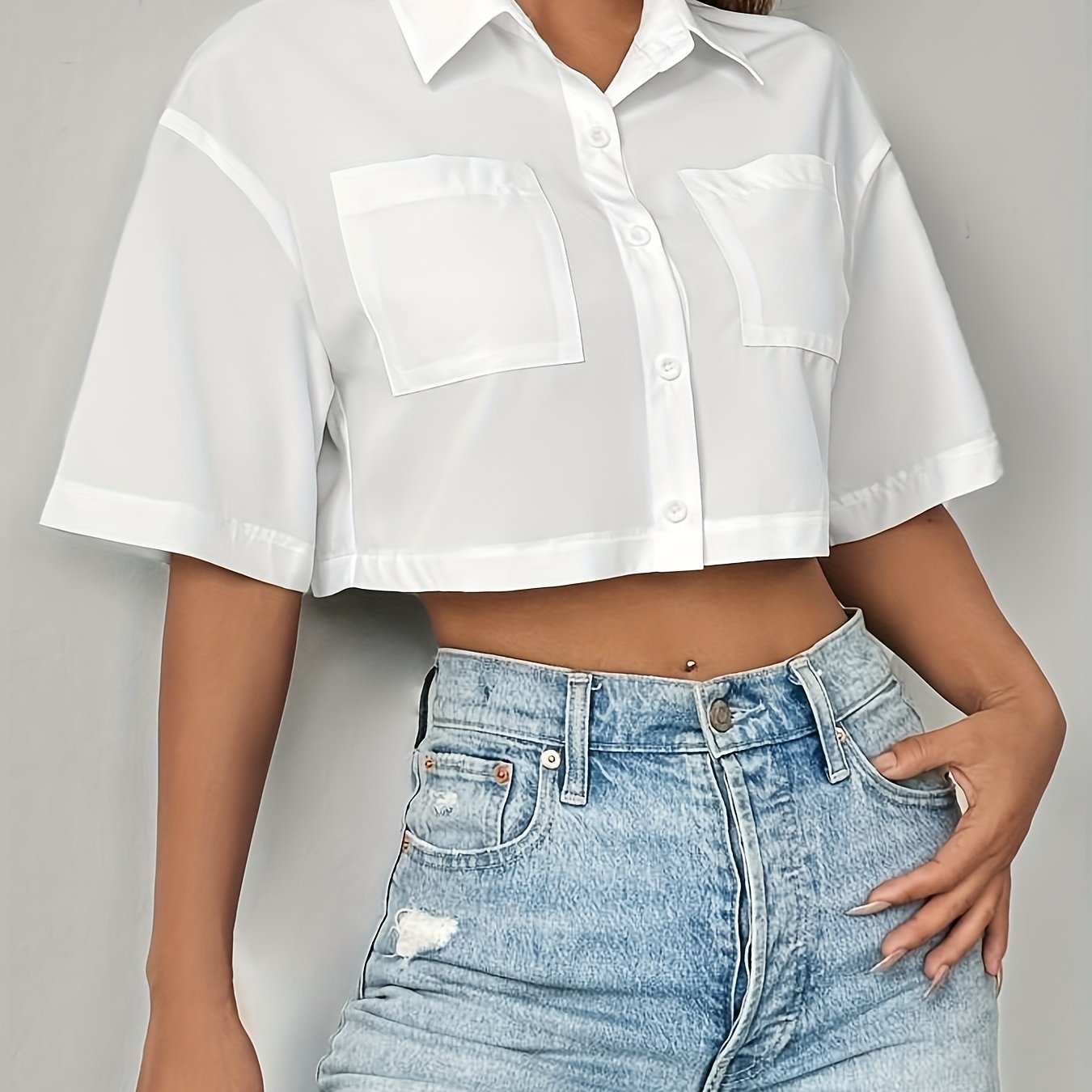 TEMU Women's Short Solid Color Pocket Shirt