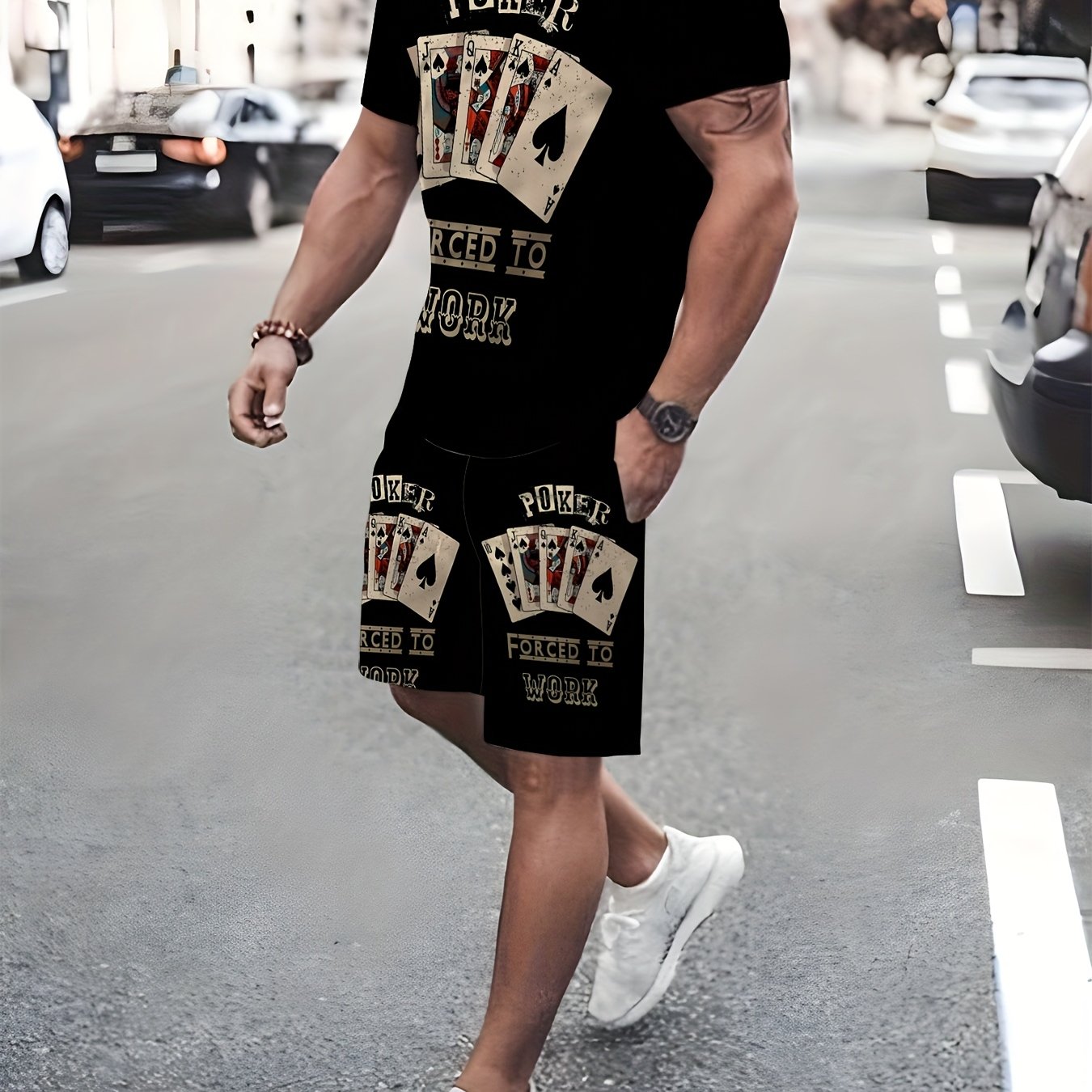 TEMU Men's Casual Outdoor Sports Stylish Short-sleeve T-shirt And Shorts Set, Featuring 3d Short-sleeve T-shirt And Shorts