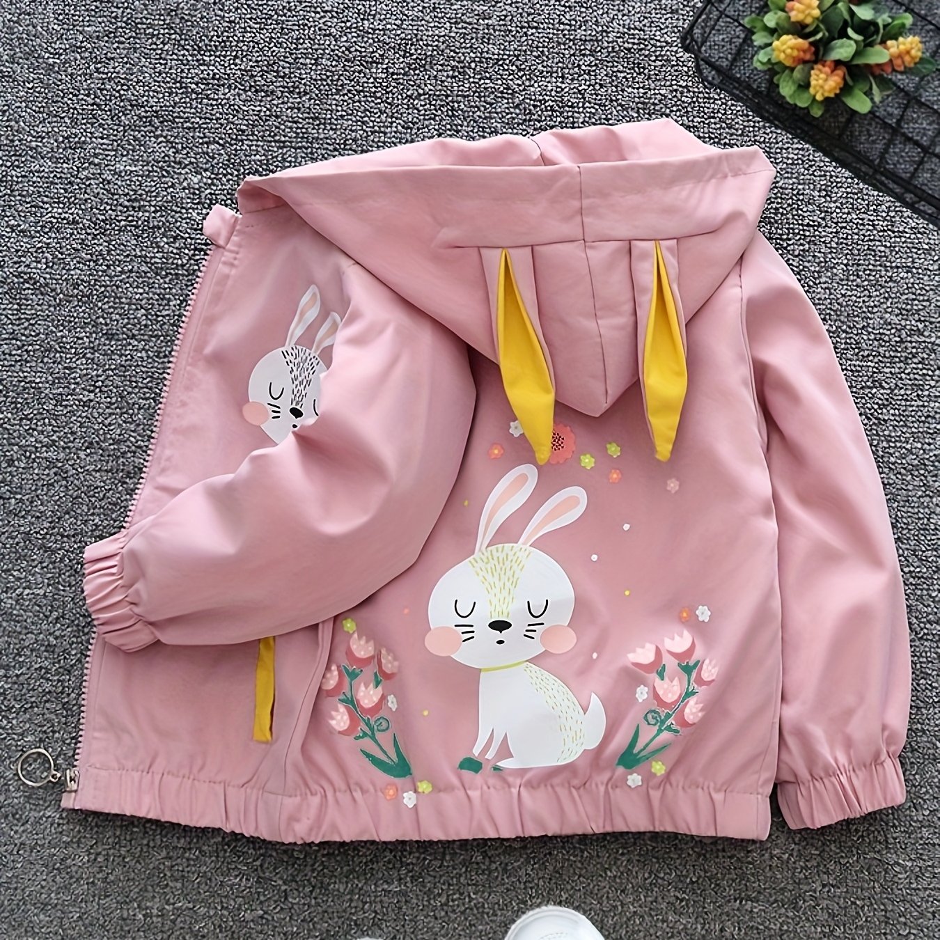 Image of Kids Girls Thin Jacket With Lining, Girly Hooded Zip-up Coat, Cartoon Print Top